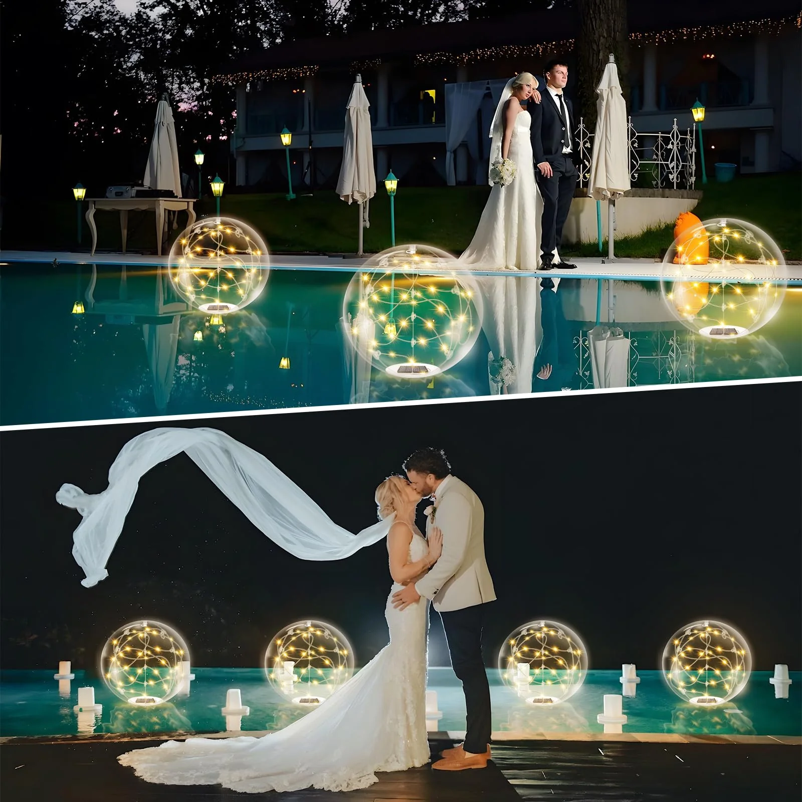 afzdby Floating Pool Lights Solar Powered,14 Inch 3000K Warm White Inflatable Glow in The Dark Balls,IP68 Waterproof Led Light up for Inground Pool,Christmas Decorations Outdoor Ornaments - Image 6