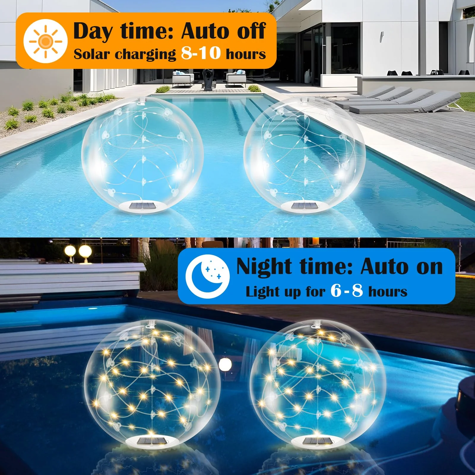 afzdby Floating Pool Lights Solar Powered,14 Inch 3000K Warm White Inflatable Glow in The Dark Balls,IP68 Waterproof Led Light up for Inground Pool,Christmas Decorations Outdoor Ornaments - Image 7