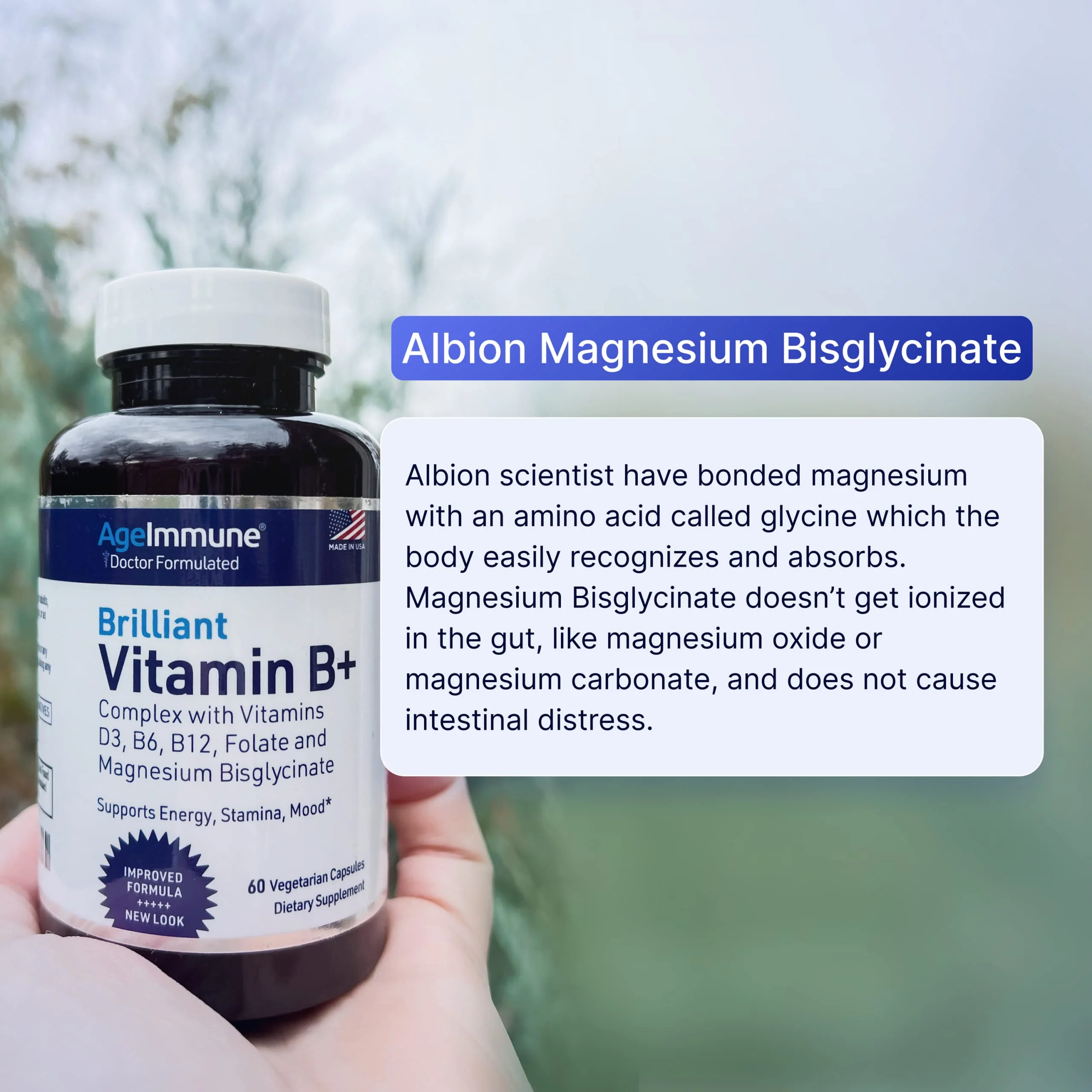 AgeImmune Vitamin B Complex with Vitamin D3 B12 B6 Magnesium Bisglycinate and Folate as Methylfolate - Doctor Formulated Methylated B Complex Supplement – 60 Capsules - Without Niacin - Image 4