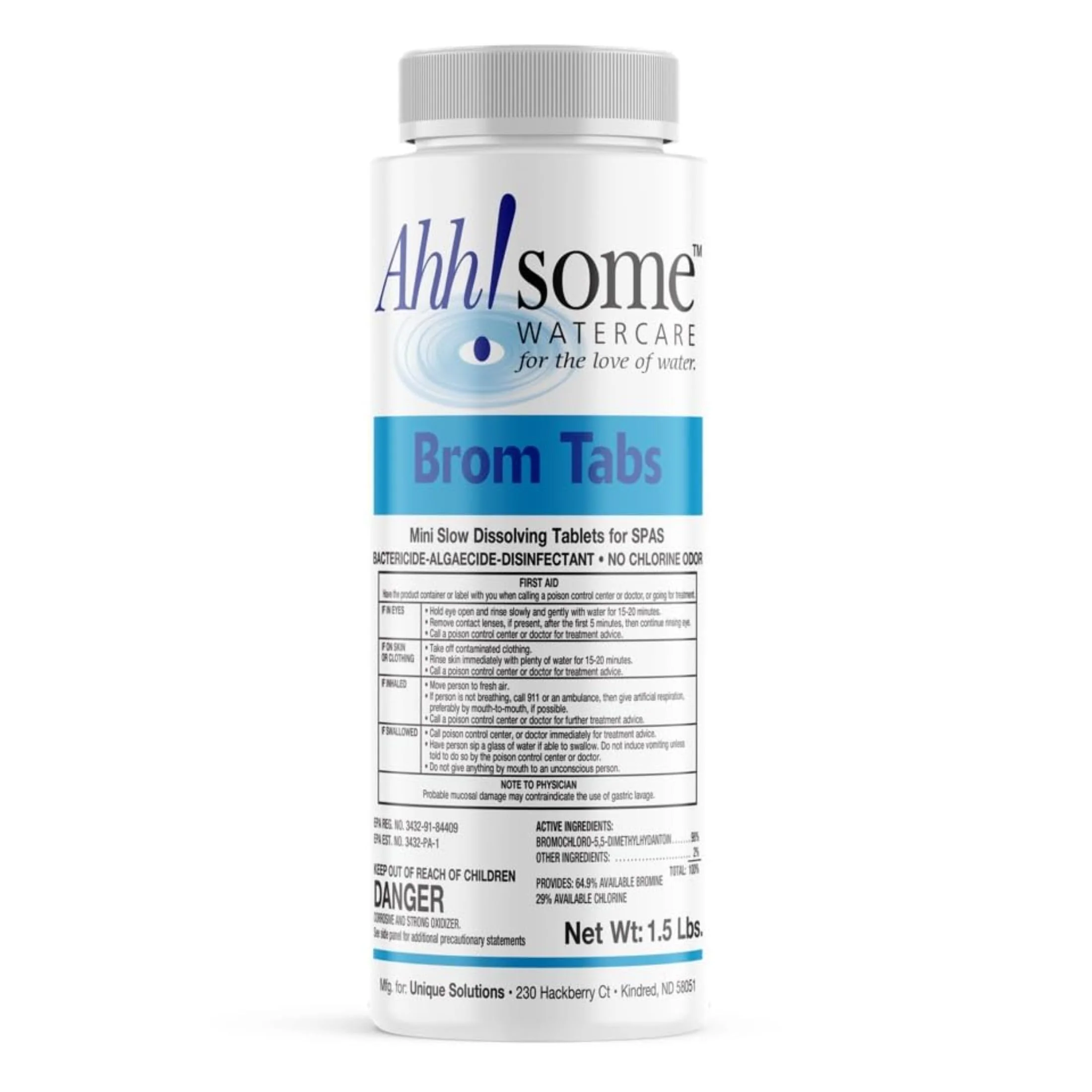 AhhSome 2-Inch Mini Bromine Tablets 1.5 Lbs for Spa and Hot Tub Sanitizer | Slow-Dissolving Brominating Tabs for Pools | Chlorine Odor-Free, Long-Lasting Spa Water Treatment