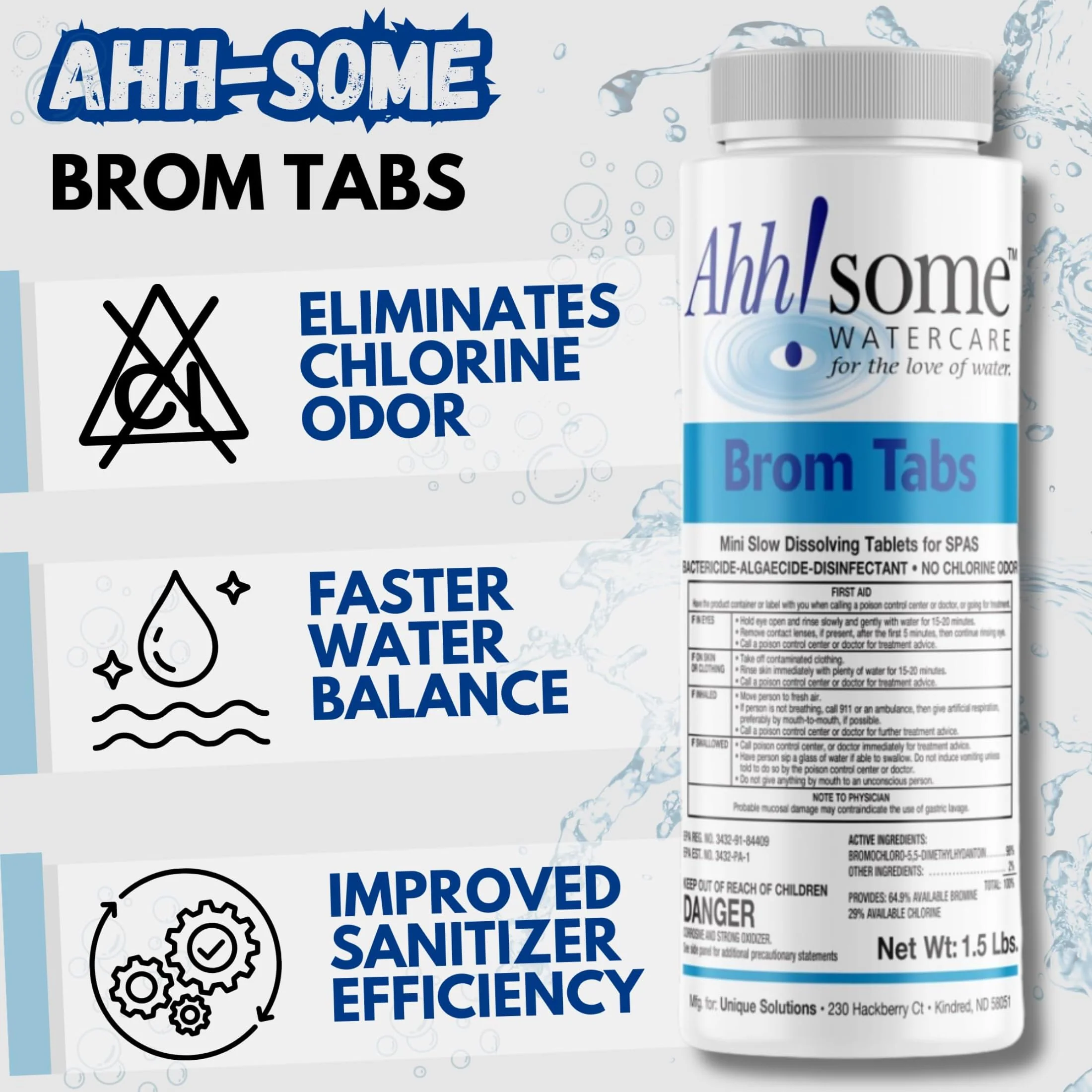 AhhSome 2-Inch Mini Bromine Tablets 1.5 Lbs for Spa and Hot Tub Sanitizer | Slow-Dissolving Brominating Tabs for Pools | Chlorine Odor-Free, Long-Lasting Spa Water Treatment - Image 4