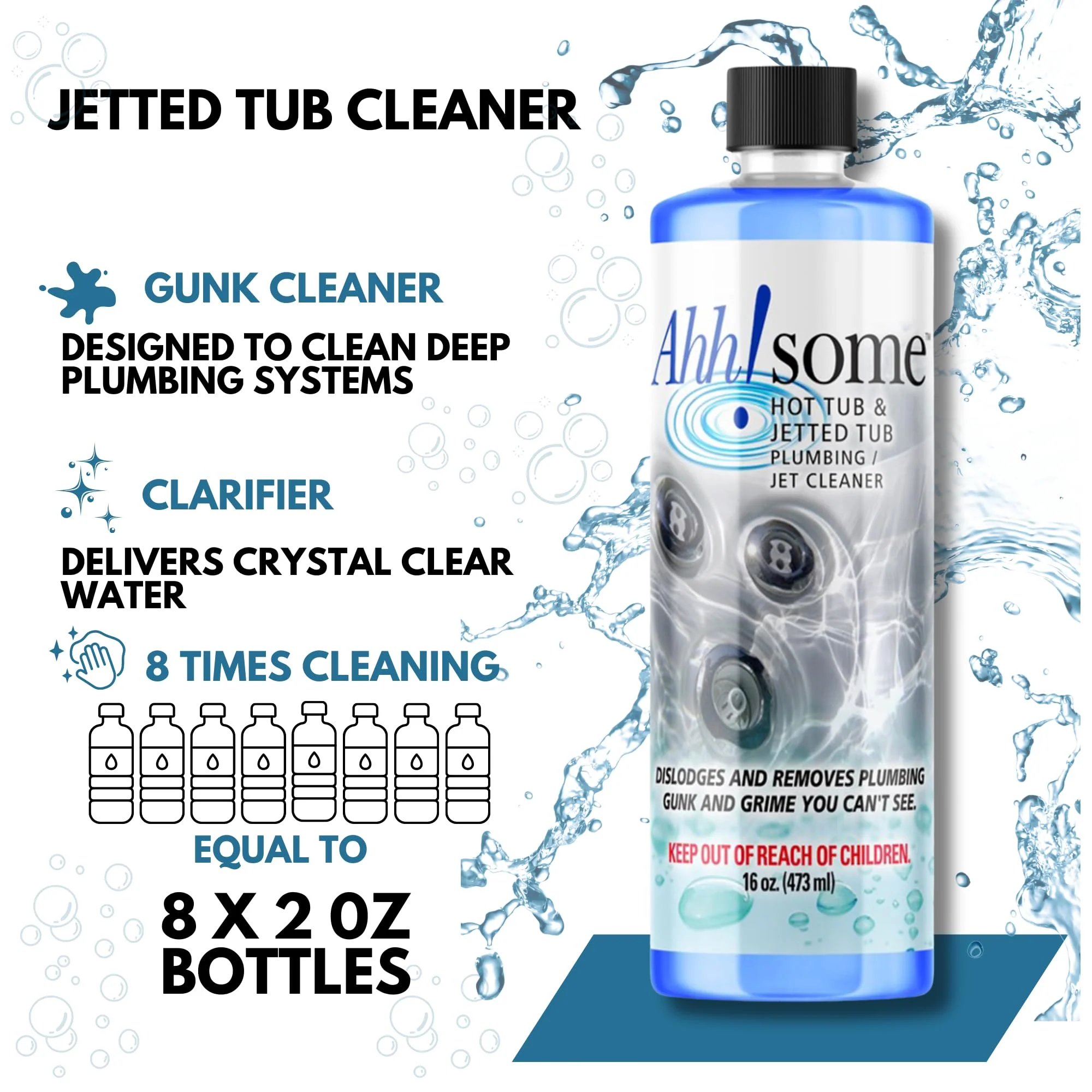 AhhSome Jetted Tub & Hot Tub Cleaner, Powerful Spa Bath Cleaning Solution for Jacuzzis & Whirlpools,16 oz (8 Treatments), Professional Grade Septic Safe Solution for Hot Tubs, Made in USA - Image 5