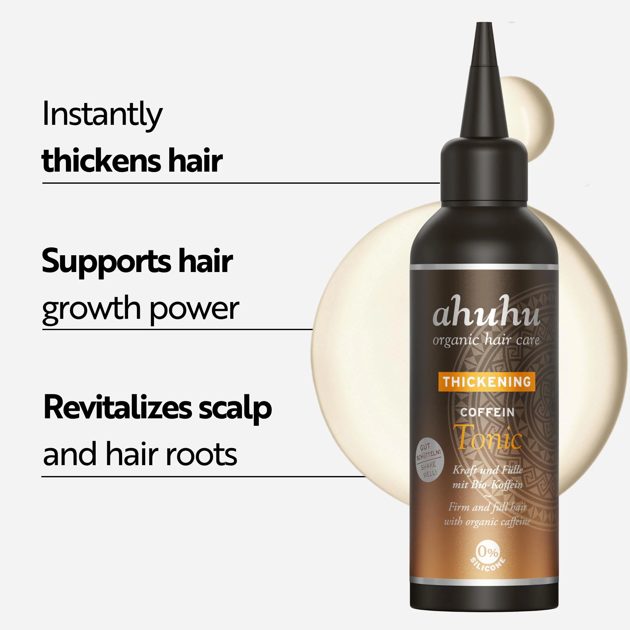 Ahuhu THICKENING Coffein Tonic (100ml) - Strengthening Scalp Treatment With Organic Caffeine & Rice Starch, Hair Thickening & Volumizing Tonic For Men & Women, Vegan Hair Tonic - Image 3