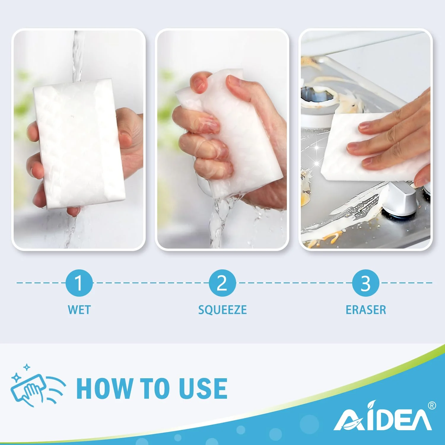 AIDEA Magic Sponges Cleaning Eraser, 2X Density Stronger Sponge for Household, Powerful Scrubber Foam Pads, Multi-Surface Cleaning Supplies for Kitchen, Furniture, Bathroom, Sink, Wall, 48 Pads - Image 3