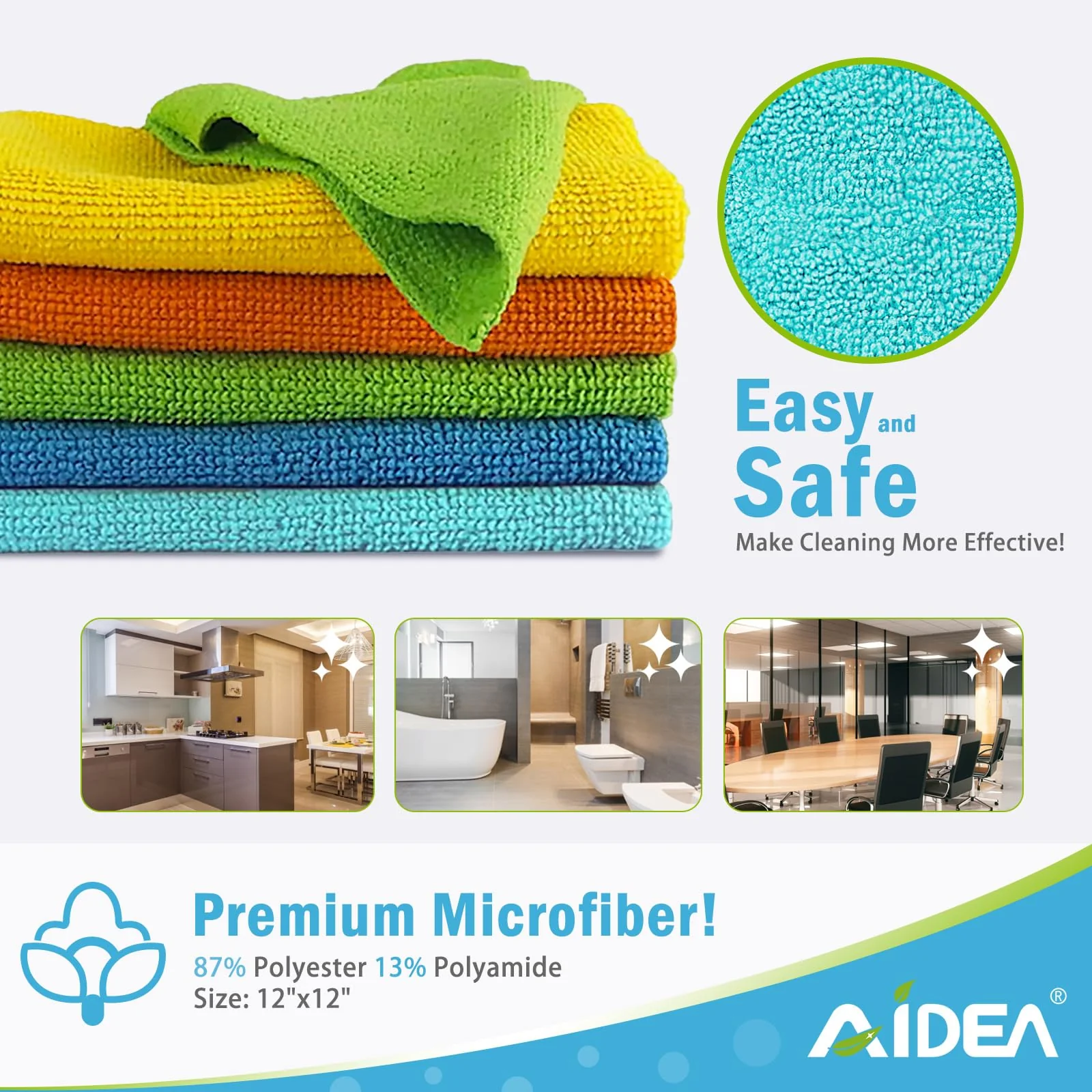 AIDEA Microfiber Cleaning Cloth, 200PK, Absorbent Shop Rags, Microfiber Towels for Cars, Kitchen Towels, Dusting Cloth for Home, Window, Cleaning Supplies, 12"×12" - Image 3