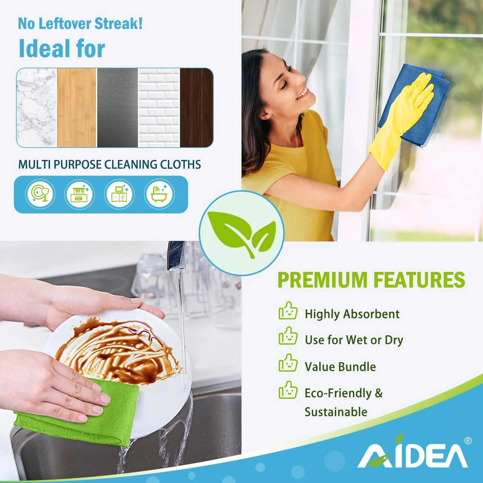 AIDEA Microfiber Cleaning Cloth, 200PK, Absorbent Shop Rags, Microfiber Towels for Cars, Kitchen Towels, Dusting Cloth for Home, Window, Cleaning Supplies, 12"×12" - Image 4