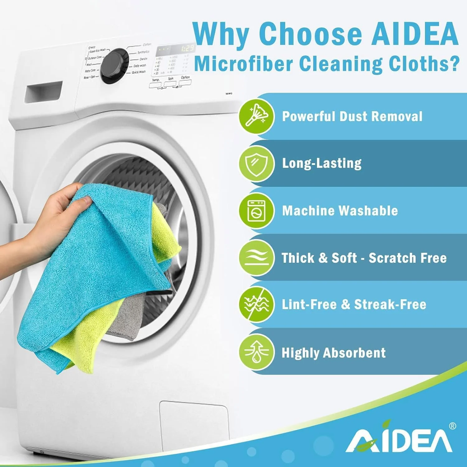 AIDEA Microfiber Cleaning Cloth-600PK, Soft Microfiber Towels for Cars, Absorbent Cleaning Rags, Lint-Free Streak-Free Wash Cloths for House, Kitchen, Window(12in.x12in) - Image 3