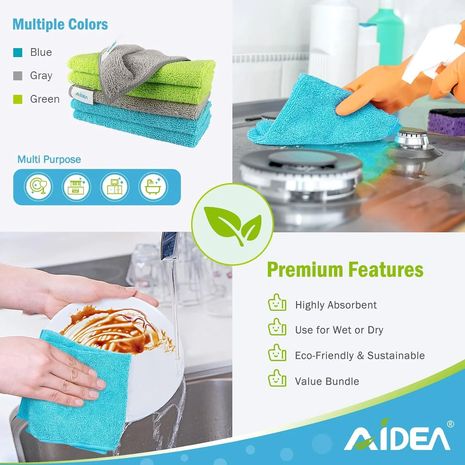 AIDEA Microfiber Cleaning Cloth-600PK, Soft Microfiber Towels for Cars, Absorbent Cleaning Rags, Lint-Free Streak-Free Wash Cloths for House, Kitchen, Window(12in.x12in) - Image 6