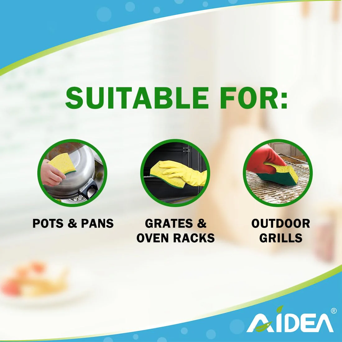 AIDEA Sponges Kitchen, 9Count, Dish Sponges, Heavy-Duty Sponge for Non-Coated Cookware, Scrubbing Power for Tough Messes, Cleaning Sponge for Kitchen, Bathroom, Household - Image 4