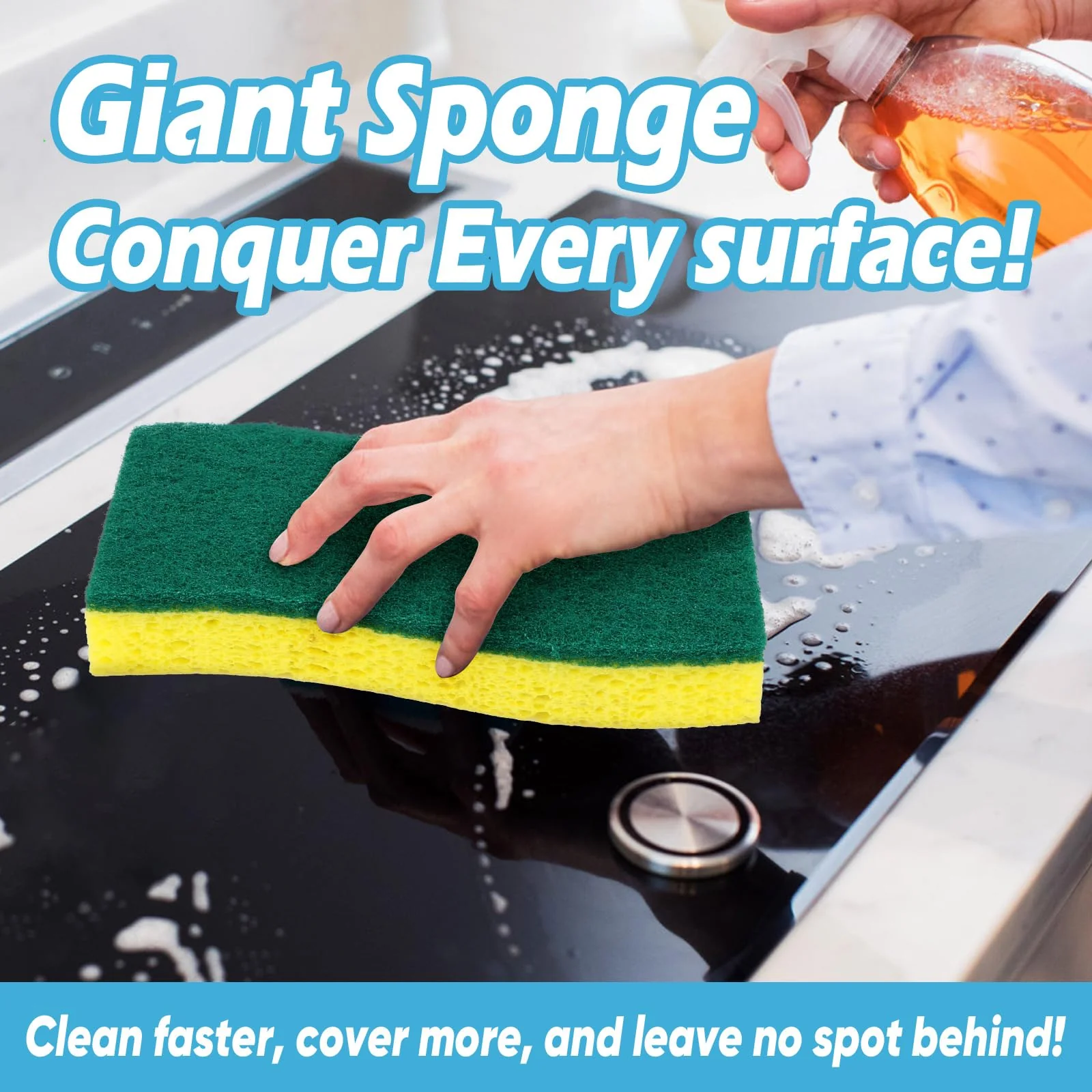 AIDEA XL Scrub Sponges 24Count, Sponges for Dishes, Extra Large Sponge for Cleaning Kitchen and Household, Heavy Duty Sponge Safe for Non-Coated Cookware, Cleaning Power for Bathroom, House - Image 4