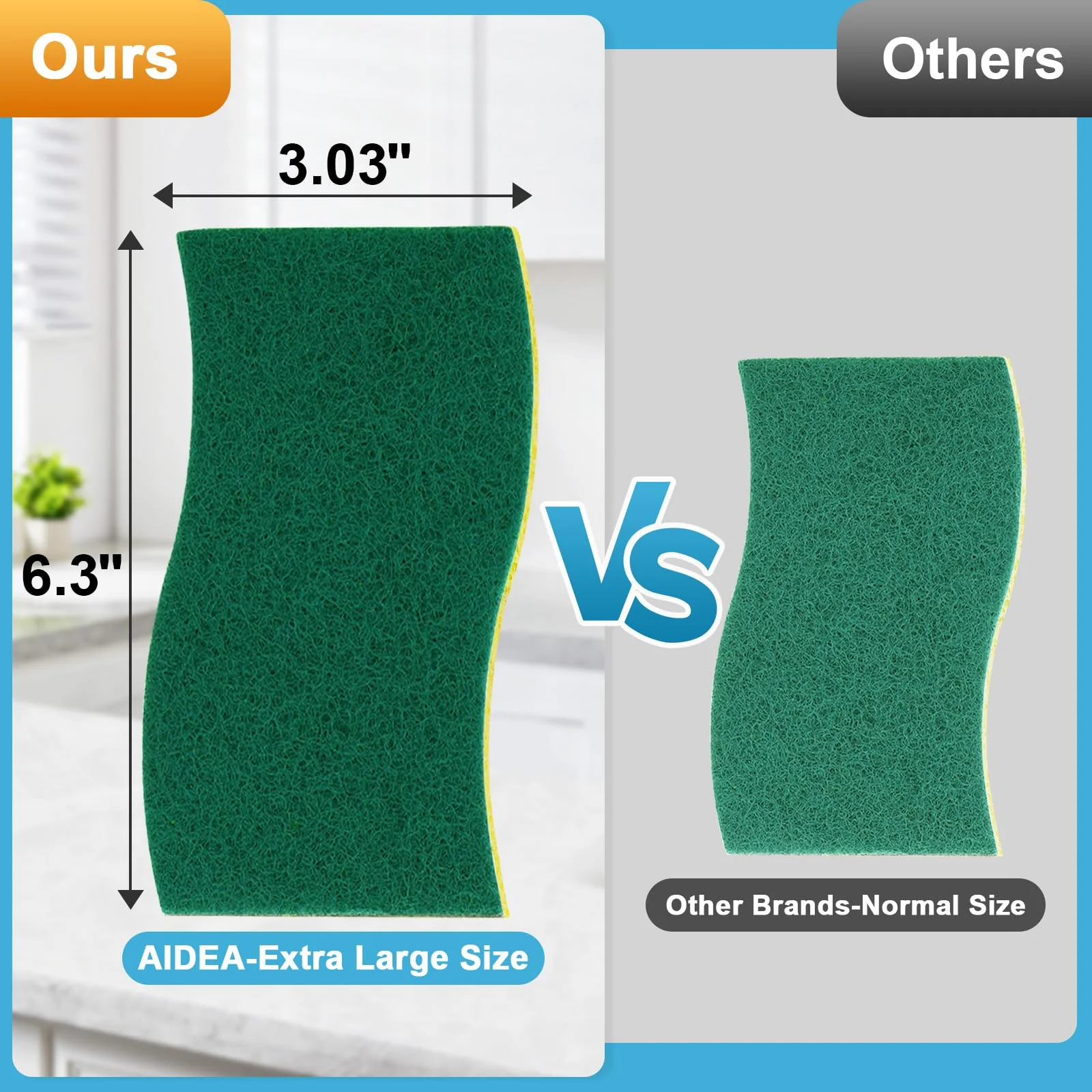 AIDEA XL Scrub Sponges 24Count, Sponges for Dishes, Extra Large Sponge for Cleaning Kitchen and Household, Heavy Duty Sponge Safe for Non-Coated Cookware, Cleaning Power for Bathroom, House - Image 7