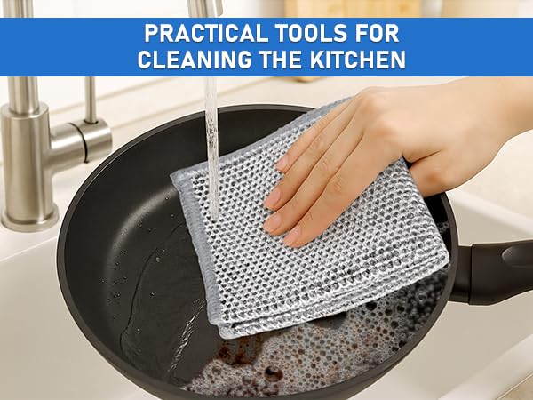 Aidoclip Non-Scratch Steel Wool Dishcloth - 50PC Set, Multi-Use Kitchen Scrubbers, Durable Cleaning Pads for Wet & Dry Use Grey (50pcs) - Image 3