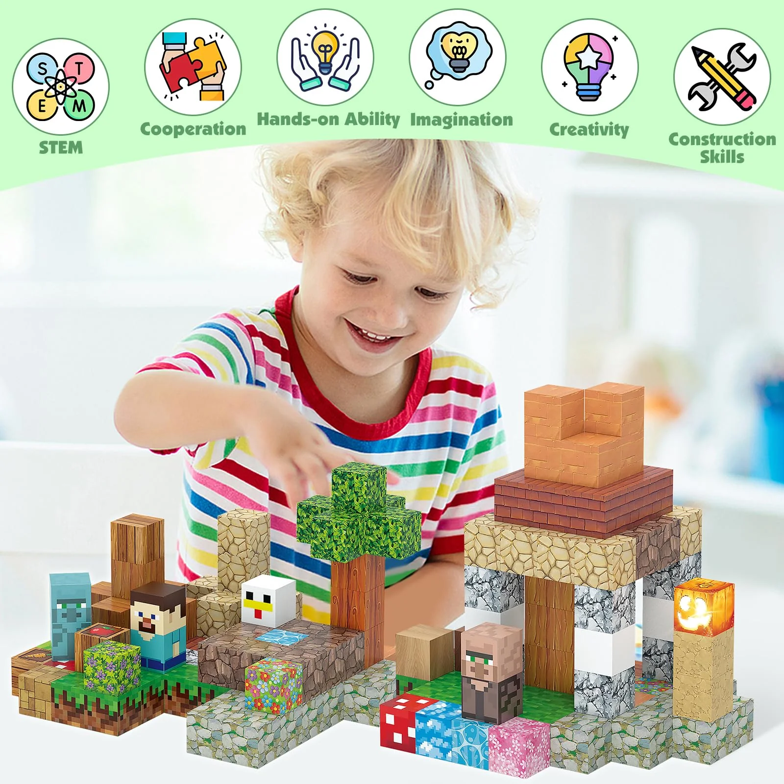 AIDYVOI Magnetic Blocks Toy Building Set for Kids 3+, Light Up Magnetic Building Blocks, 3D Construction Build Toys STEM Sensory Magnet Cubes Christmas Birthday Present - Image 5