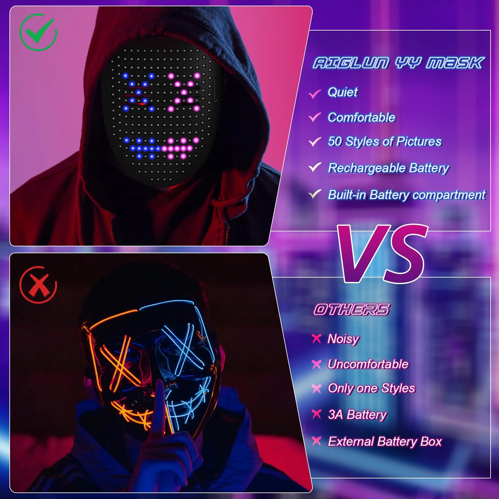 AIGLUN LED Face Transforming Mask with Gesture Control Fun - Cool stuff Halloween Cosplay and Christmas Parties - Image 3