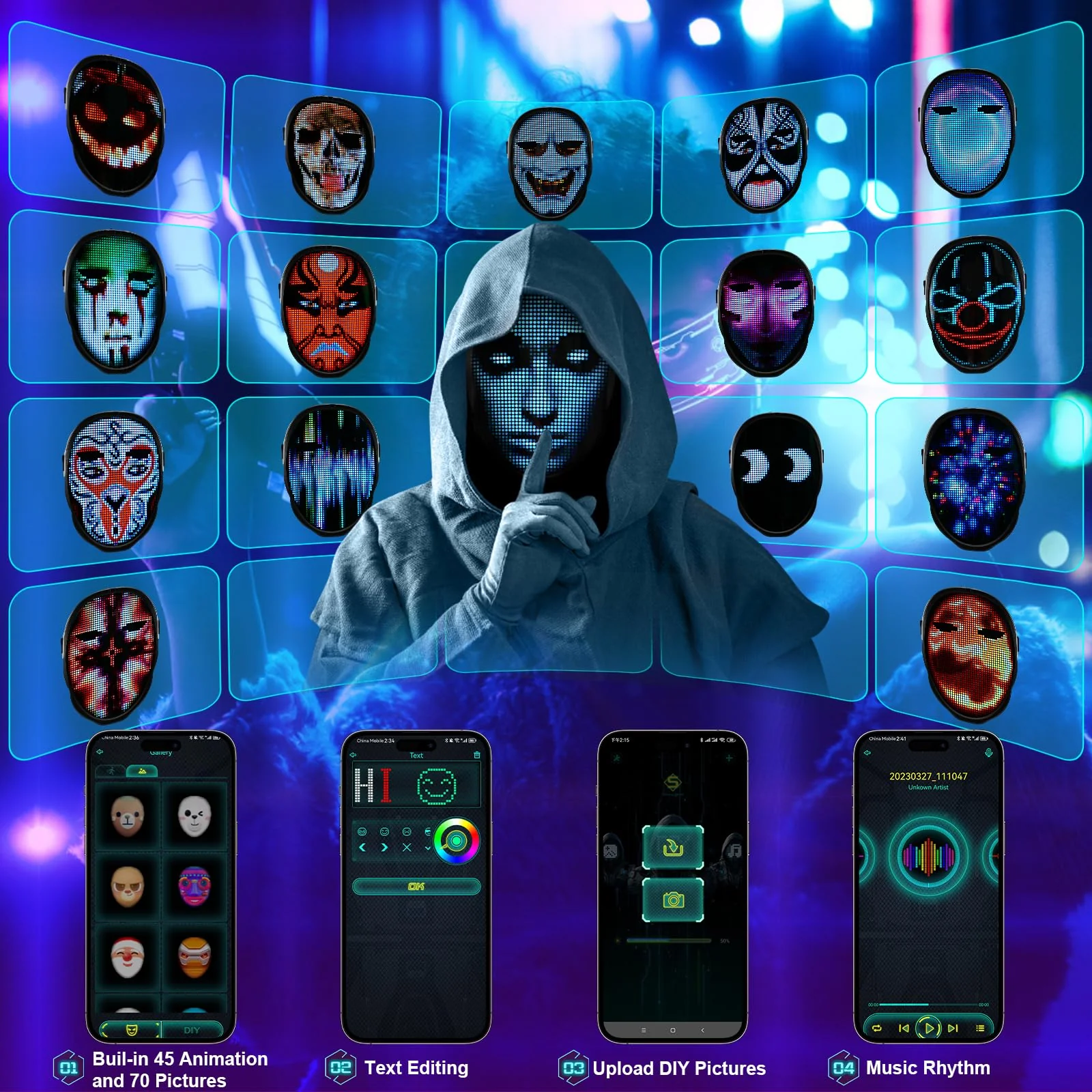 AIGLUN LED Face Transforming Mask with Gesture Control Fun - Cool stuff Halloween Cosplay and Christmas Parties - Image 3