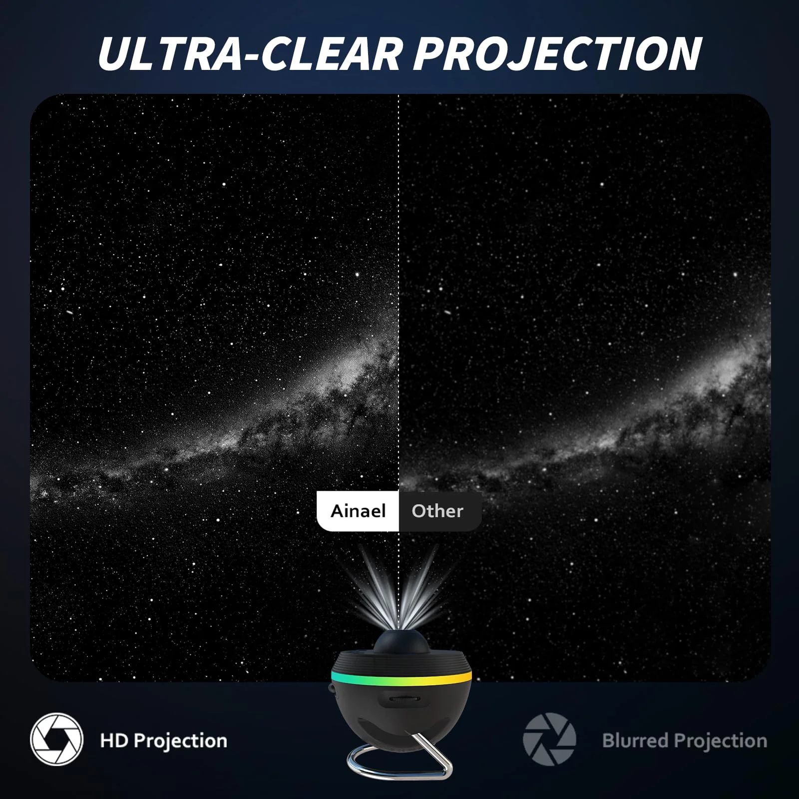 Ainael Galaxy Projector, Star Projector Home Planetarium with 1 Glass Projection Disc, 180° Rotatable Starry Sky Night Light with Meteor Effects & Light Strip for Bedroom, Kids & Adults Gift - Image 2