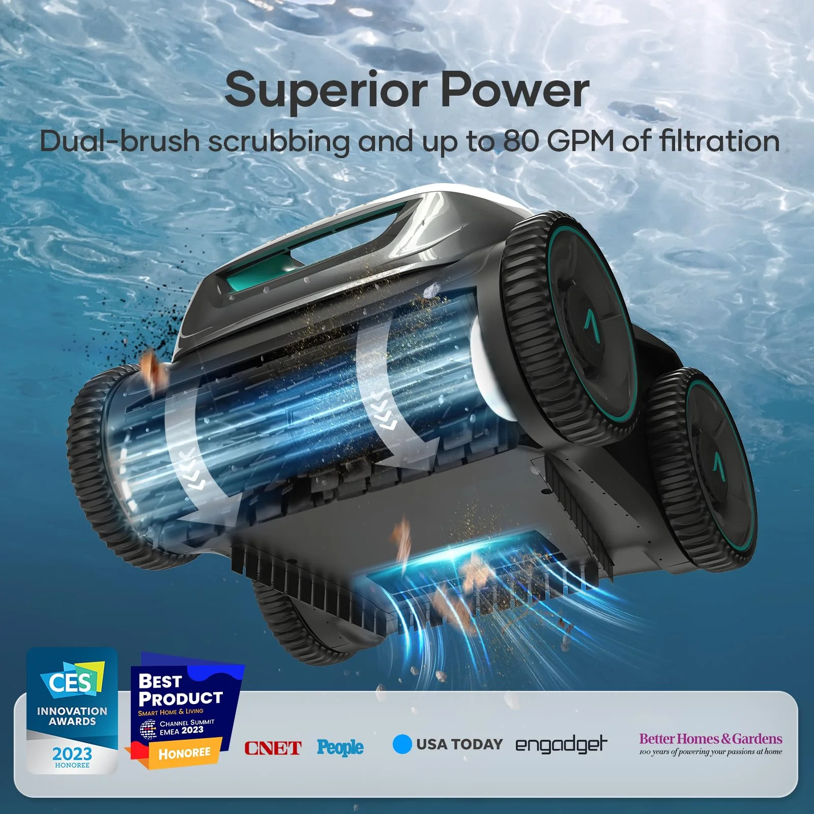 AIPER Cordless Robotic Pool Cleaner, WavePath Navigation, Wall-Climbing, Quad-Motor, 150 mins Runtime for Inground Pools up to 1,600 sq.ft, Seagull Pro ZT6002 - Image 7