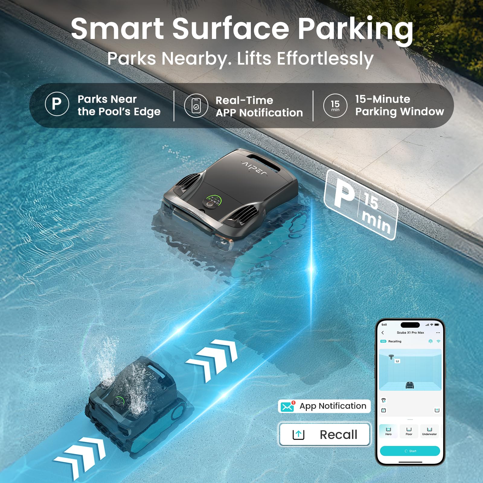 Aiper Scuba X1 Pro Max All-in-One Pool Cleaning Robot & Skimmer with 8,500 GPH Suction, Ultra-fine Filtration, Smart Surface Parking, for All Inground Pools, Blue - Image 4