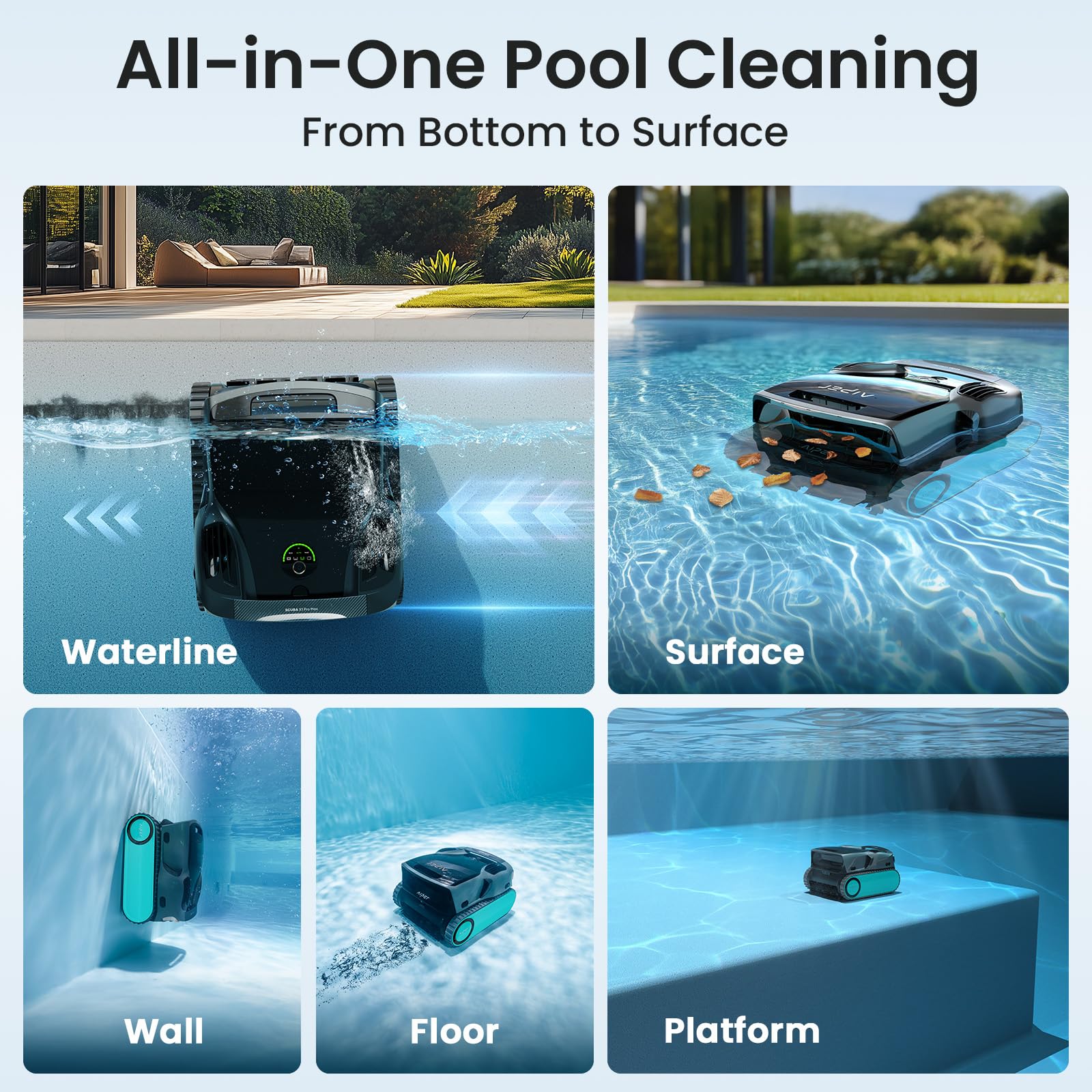 Aiper Scuba X1 Pro Max All-in-One Pool Cleaning Robot & Skimmer with 8,500 GPH Suction, Ultra-fine Filtration, Smart Surface Parking, for All Inground Pools, Blue - Image 9