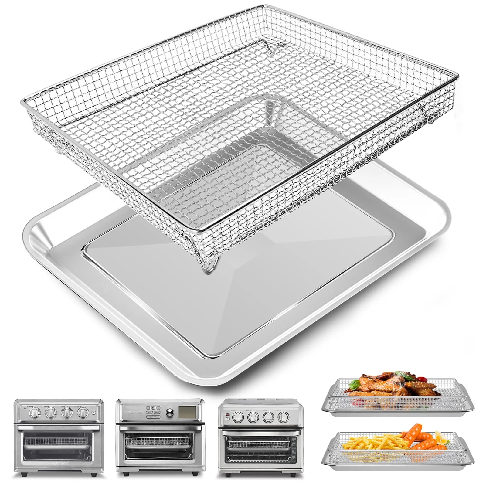 Air Fryer Basket Tray Replacement for Cuisinart TOA-60 TOA-65 TOA-70 Toaster Air Fryer Convection Oven, 12.4 * 11'' Mesh Air Fryer Steel Basket Wire Rack Accessories Parts, Dishwasher Safe - Image 2