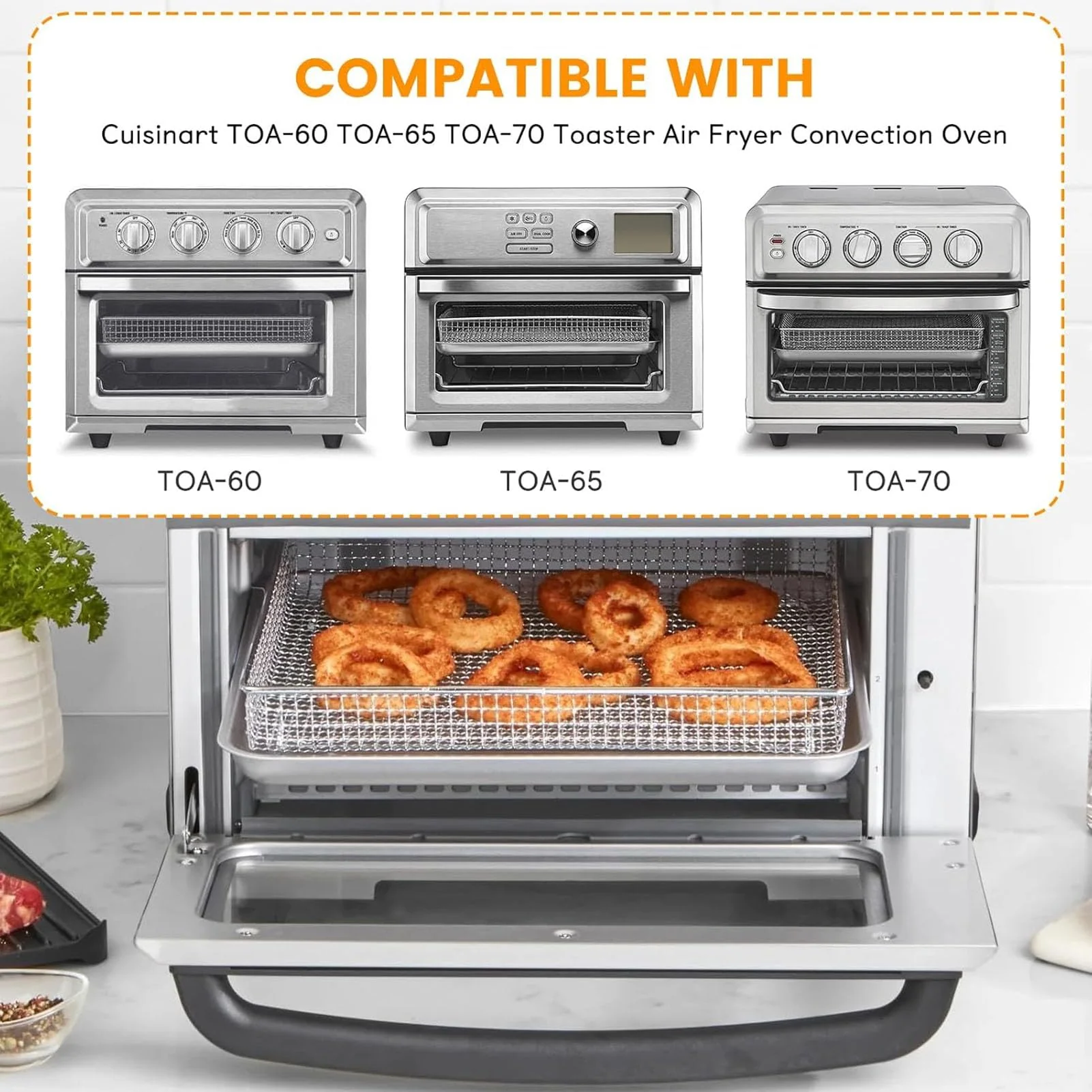Air Fryer Basket Tray Replacement for Cuisinart TOA-60 TOA-65 TOA-70 Toaster Air Fryer Convection Oven, 12.4 * 11'' Mesh Air Fryer Steel Basket Wire Rack Accessories Parts, Dishwasher Safe - Image 4
