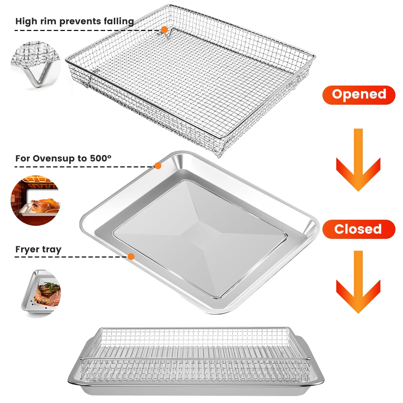 Air Fryer Basket Tray Replacement for Cuisinart TOA-60 TOA-65 TOA-70 Toaster Air Fryer Convection Oven, 12.4 * 11'' Mesh Air Fryer Steel Basket Wire Rack Accessories Parts, Dishwasher Safe - Image 7