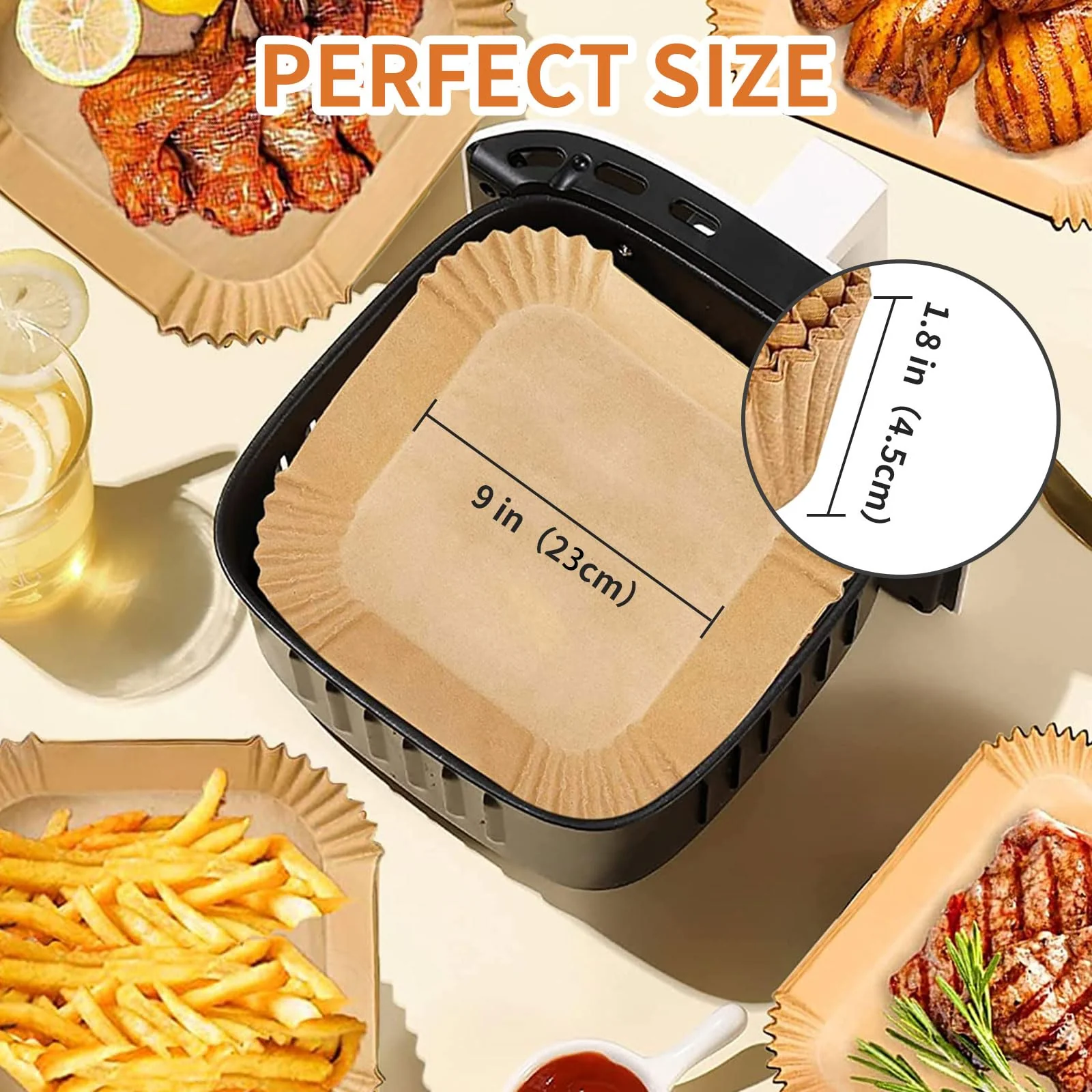 Air Fryer Disposable Paper Liner Square 9 Inch, 100PCS Large Paper Liners for 6-10QT Air fryer, Non-stick Parchment Paper for Frying, Steamer, Baking, Microwave Etc - Image 6