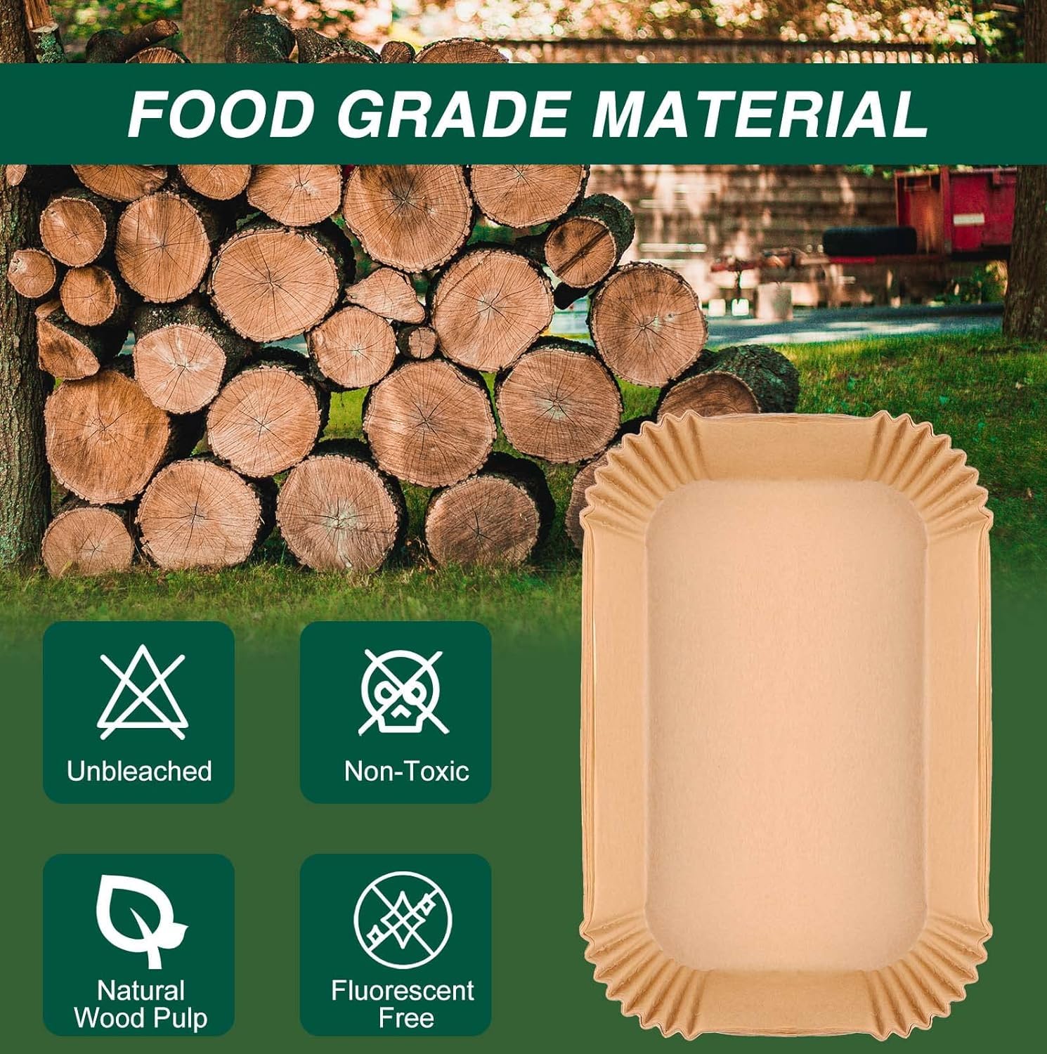 Air Fryer Disposable Paper Liners for Ninja Dual Airfryer Accessories, Non-Stick Parchment Rectangular for Baking, Oil Proof, Water Proof, for Microwave Oven (150PCS, 8.6in x 5.5in） - Image 4