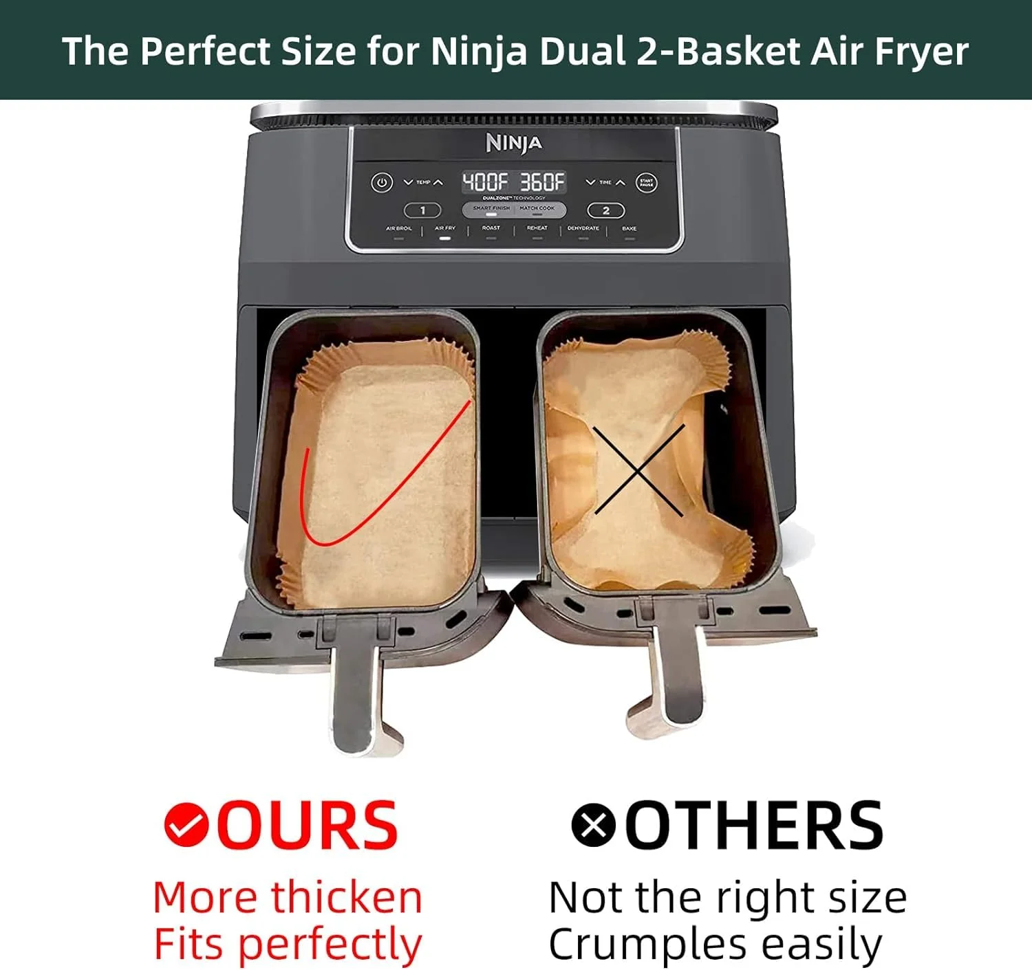 Air Fryer Disposable Paper Liners for Ninja Dual Airfryer Accessories, Non-Stick Parchment Rectangular for Baking, Oil Proof, Water Proof, for Microwave Oven (150PCS, 8.6in x 5.5in） - Image 5