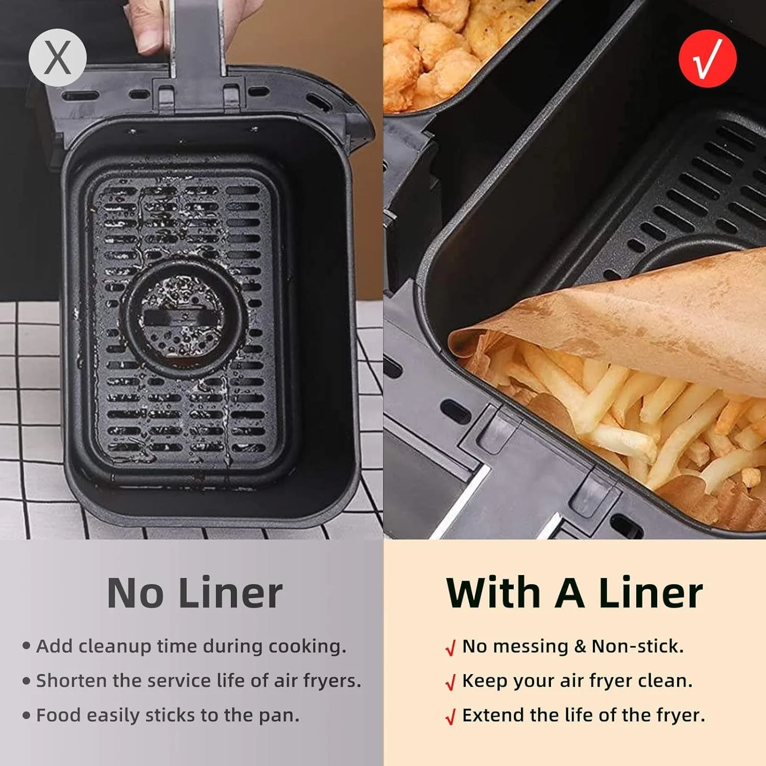 Air Fryer Disposable Paper Liners for Ninja Dual Airfryer Accessories, Non-Stick Parchment Rectangular for Baking, Oil Proof, Water Proof, for Microwave Oven (150PCS, 8.6in x 5.5in） - Image 7