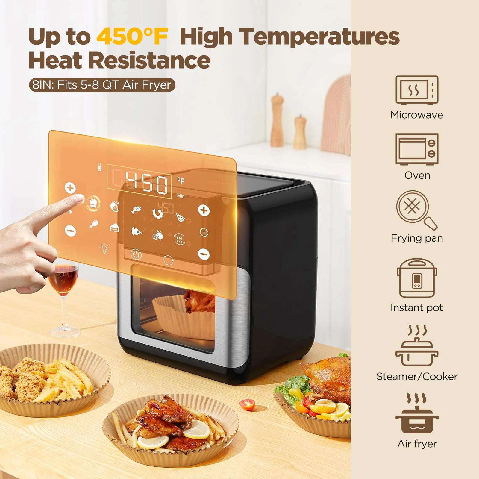 Air Fryer Liners Disposable, 200PCS Non-stick Oil Resistant Air Fryer Parchment Paper Liners, 8 Inch Air Fryer Liners, Round Airfryer Liners for 5-8QT Air fryer, Baking, Roasting Microwave - Image 4