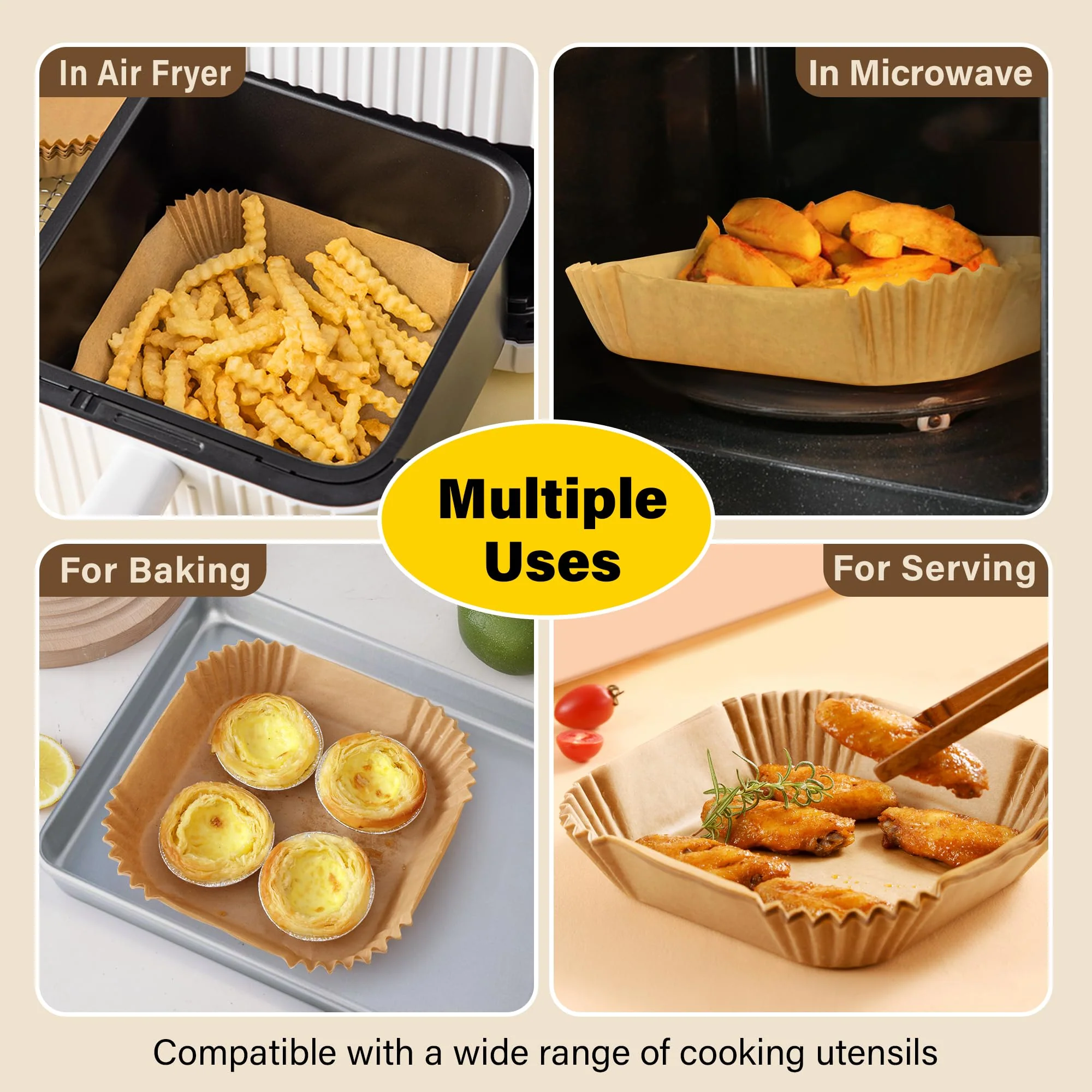 Air Fryer Liners Disposable, 250pcs Non-stick Disposable Airfryer Liners, 8 Inch Unbleached Parchment Paper, Square Air Fryer Paper Liners for 5-8QT Air Fryer, Baking, Roasting Microwave - Image 2