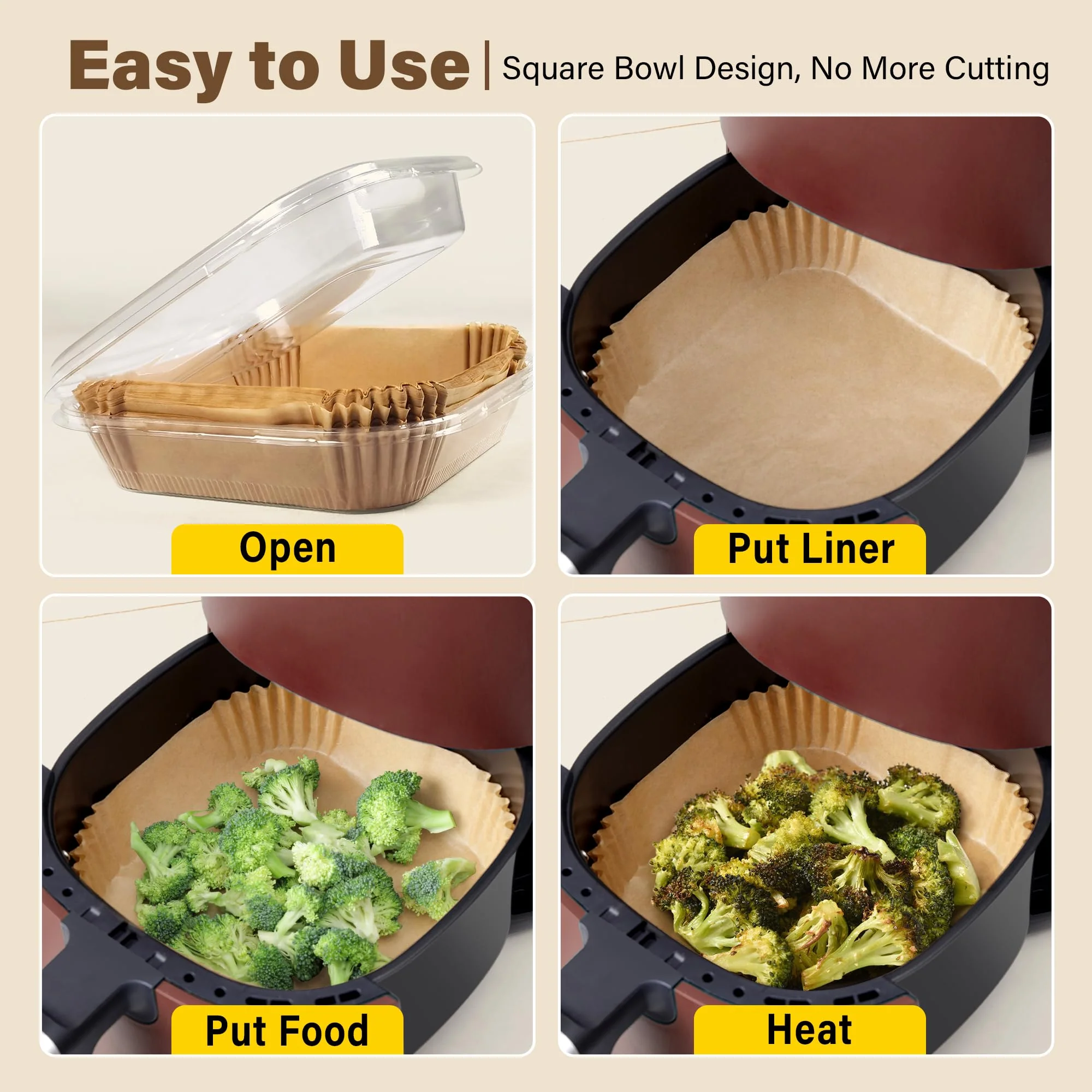 Air Fryer Liners Disposable, 250pcs Non-stick Disposable Airfryer Liners, 8 Inch Unbleached Parchment Paper, Square Air Fryer Paper Liners for 5-8QT Air Fryer, Baking, Roasting Microwave - Image 3