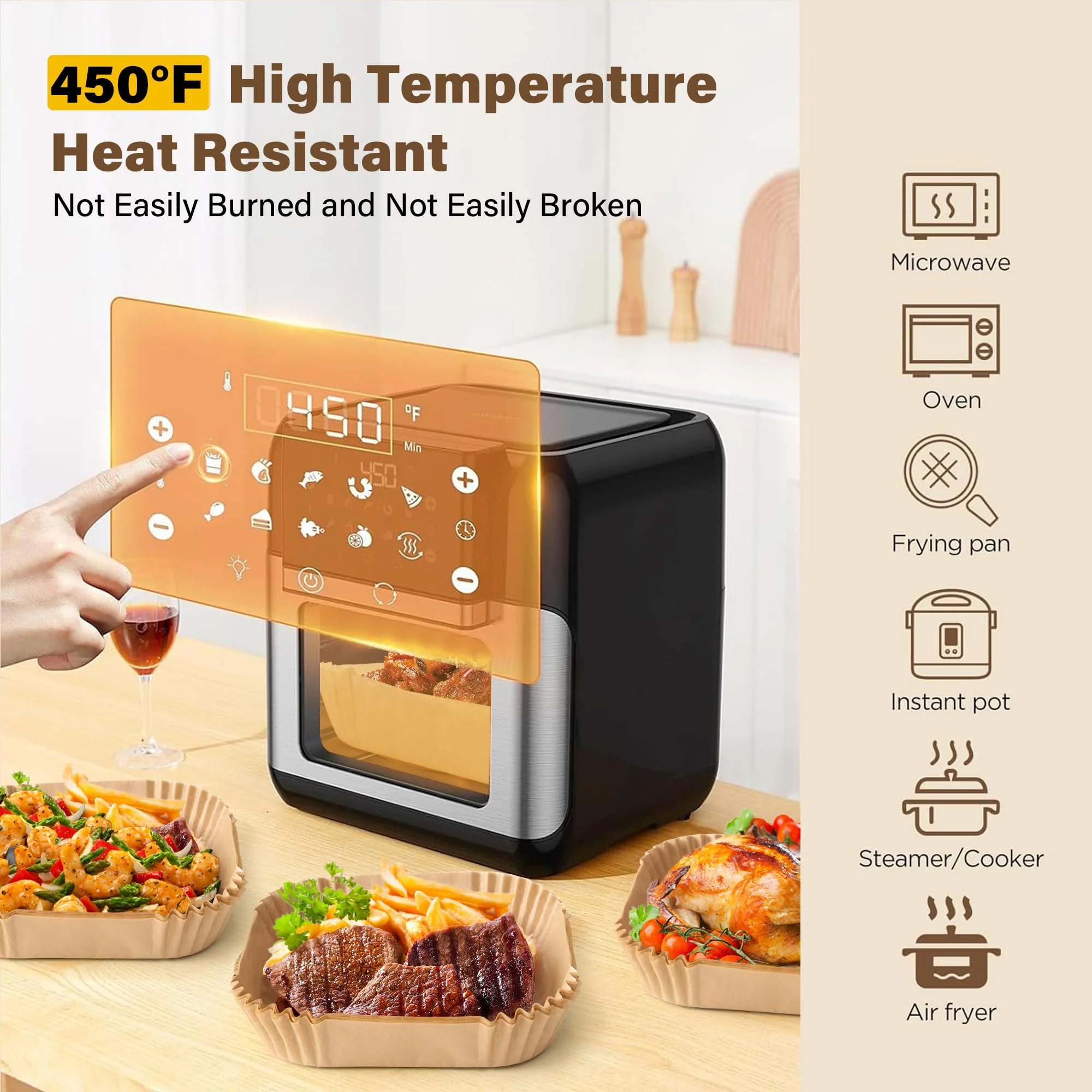 Air Fryer Liners Disposable, 250pcs Non-stick Disposable Airfryer Liners, 8 Inch Unbleached Parchment Paper, Square Air Fryer Paper Liners for 5-8QT Air Fryer, Baking, Roasting Microwave - Image 5
