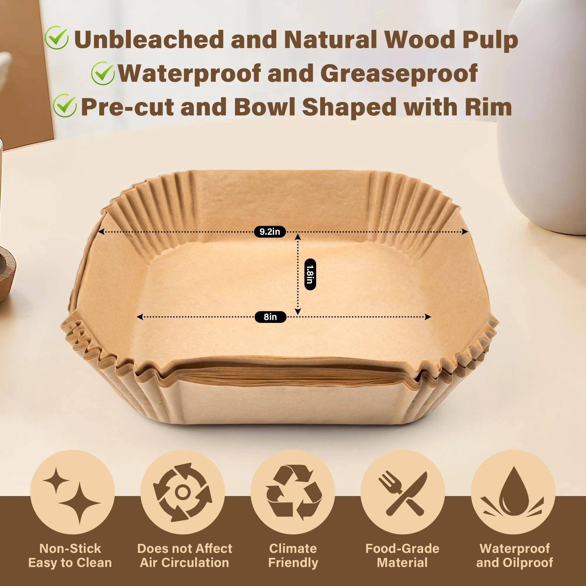 Air Fryer Liners Disposable, 250pcs Non-stick Disposable Airfryer Liners, 8 Inch Unbleached Parchment Paper, Square Air Fryer Paper Liners for 5-8QT Air Fryer, Baking, Roasting Microwave - Image 6