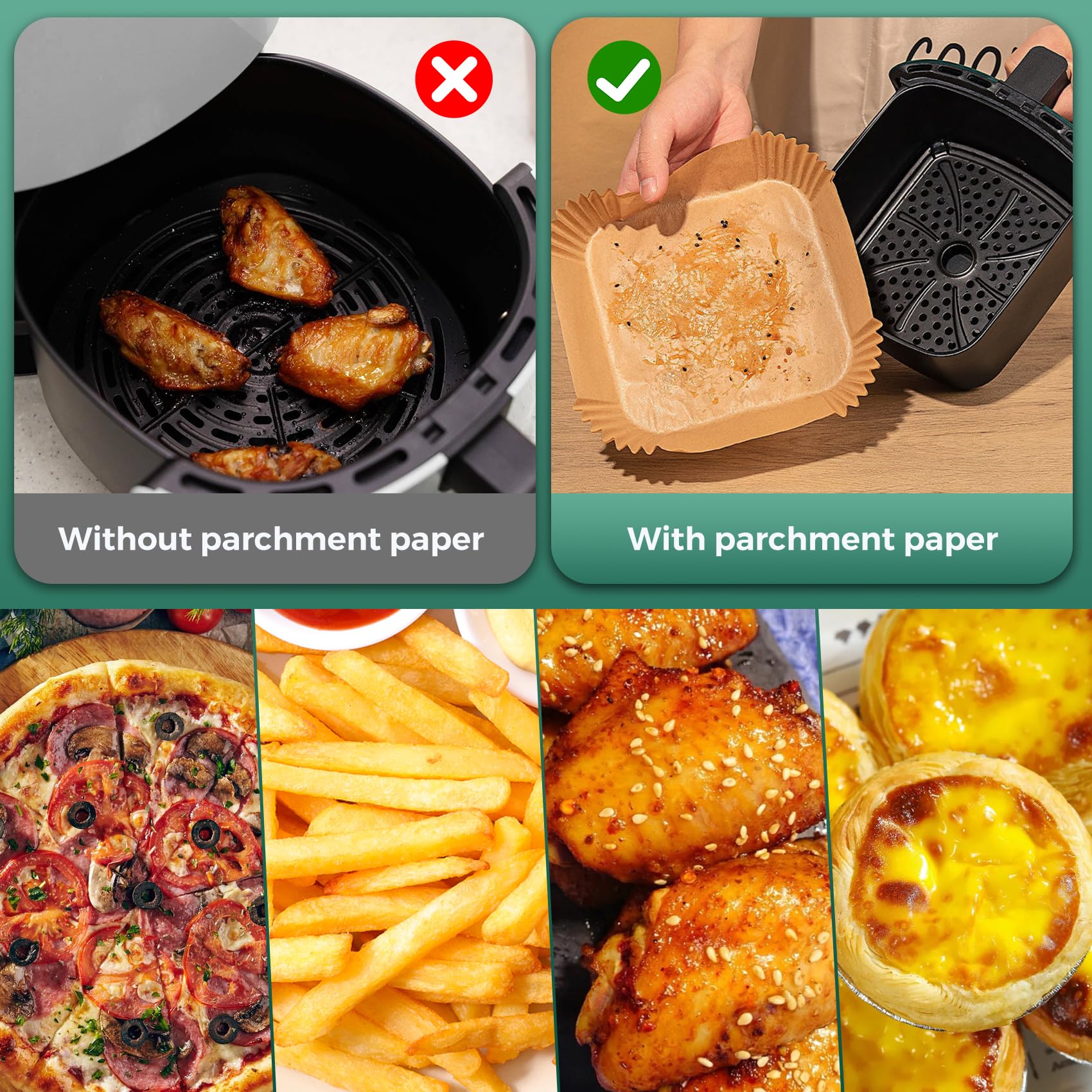 Air Fryer Liners Disposable 8" Square, 500 Pcs Unbleached Parchment Paper Liners for Airfryer Basket, Non-Stick & Leakproof Baking Paper for Oven & Pan - Image 4