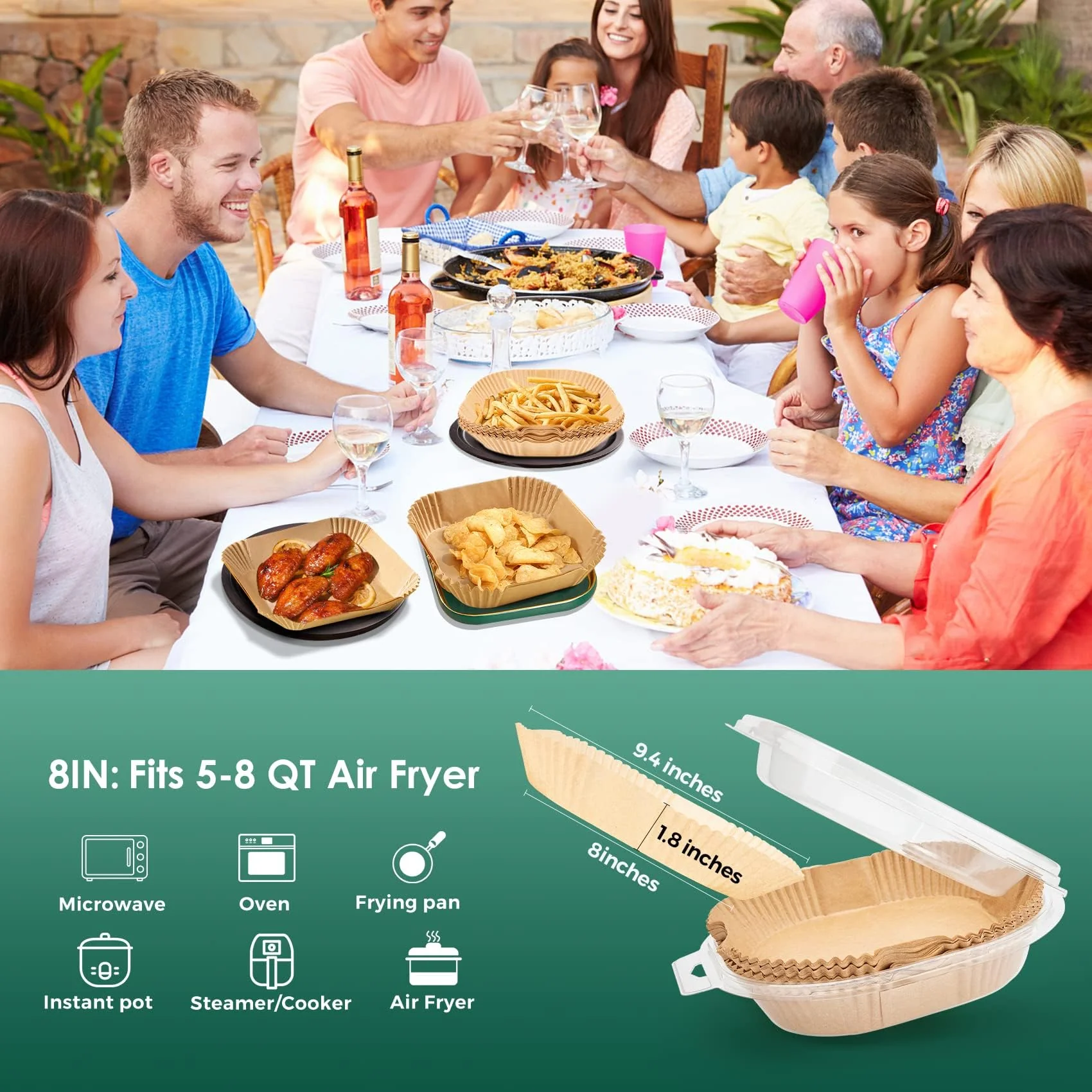 Air Fryer Liners Disposable 8" Square, 500 Pcs Unbleached Parchment Paper Liners for Airfryer Basket, Non-Stick & Leakproof Baking Paper for Oven & Pan - Image 7
