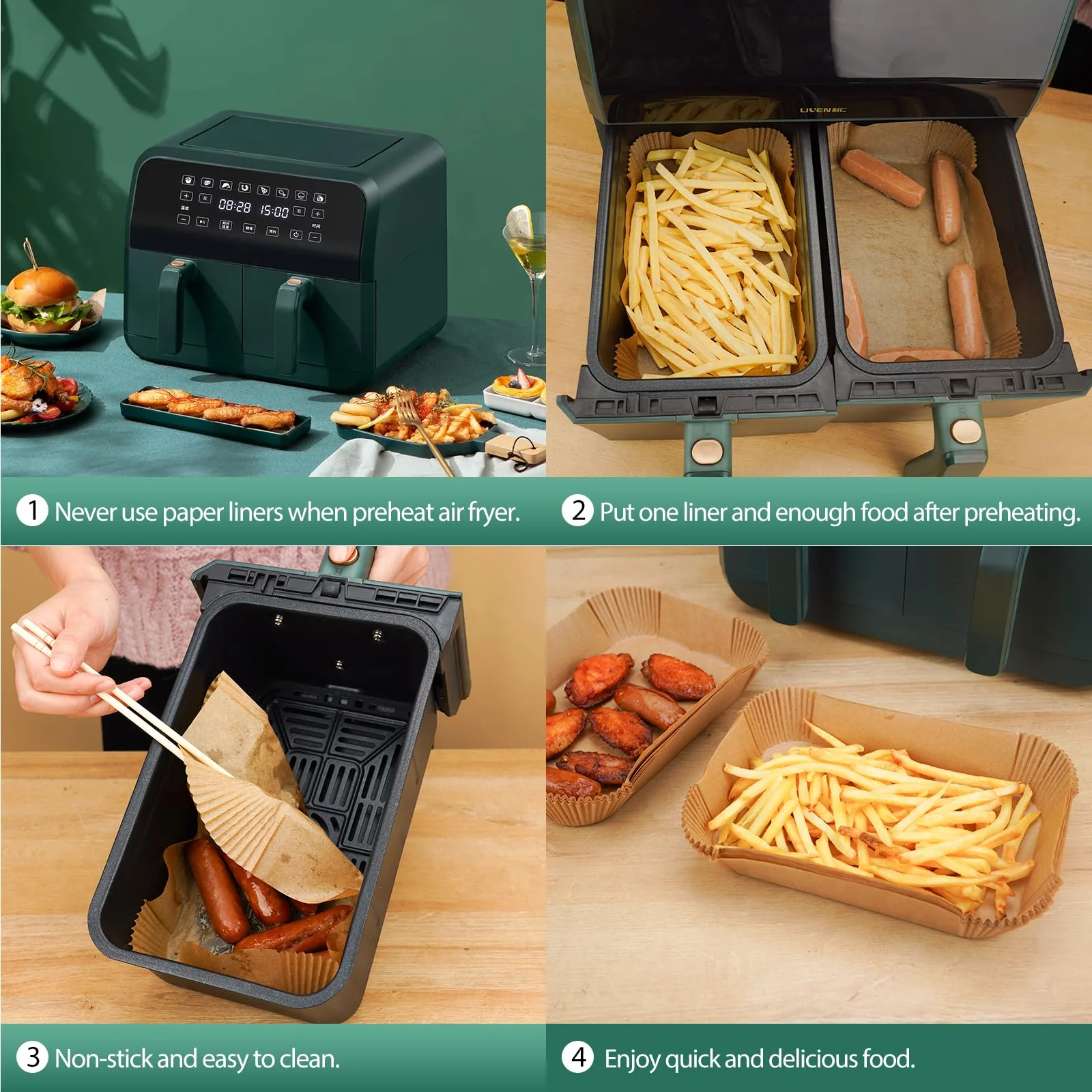 Air Fryer Liners Disposable for Dual Basket, 250Pcs 8x5.5 Inch Rectangular Parchment Paper for Ninja DZ201 DZ401, Chefman/COSORI 2-Basket Air Fryer, Oil Proof Baking Paper Sheets by Vailnd - Image 4