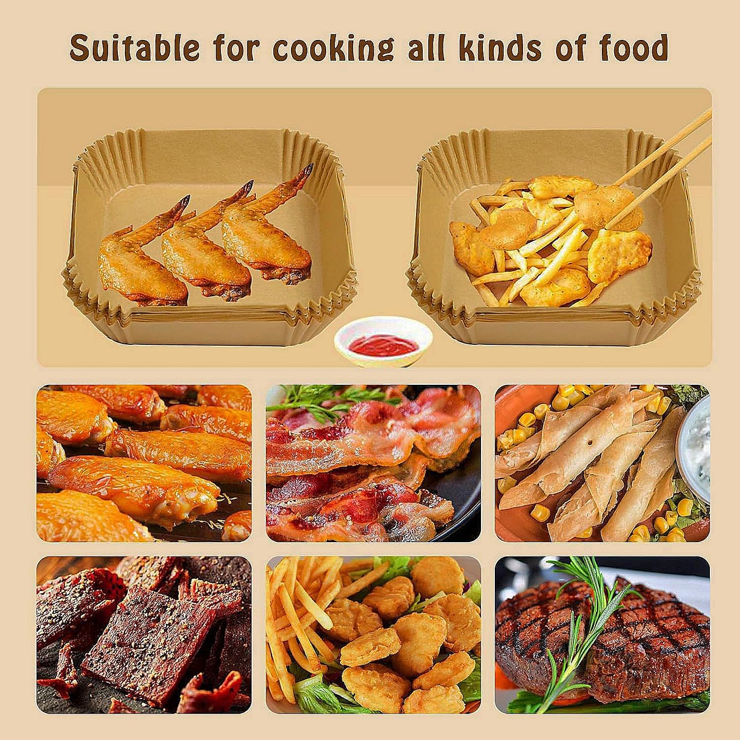 Air Fryer Liners Disposable for Most Small Air Fryer 2-5 Qt, 150 Pcs Square Parchment Paper Mini Air Fryer Liners for 2-5 Qt - Image 3