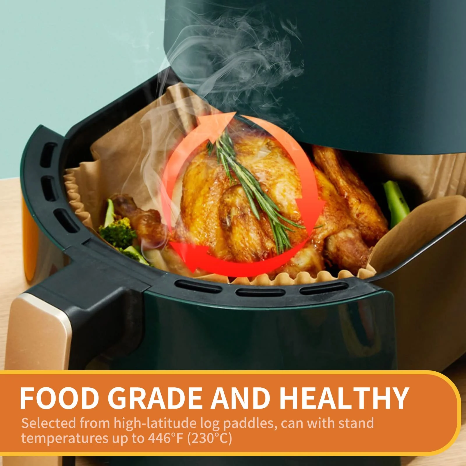 Air Fryer Liners Disposable Square, 100PCS 6.3 INCH Airfryer Liners, Natural Non-stick Parchment Paper for Air Fryer Oil-proof Water-proof, Paper liners for air fryer, Steamer, Baking, Microwave Etc - Image 4
