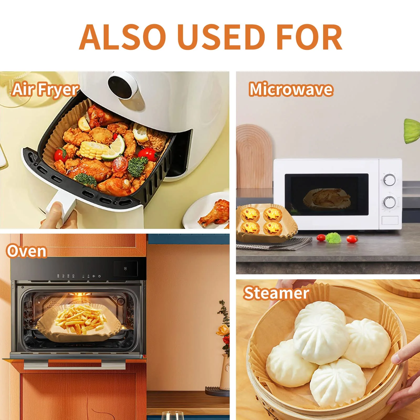 Air Fryer Liners Disposable Square, 100PCS 7.9 INCH Airfryer Liners, Natural Non-stick Parchment Paper for Air Fryer Oil-proof Water-proof, Paper liners for air fryer, Steamer, Baking, Microwave Etc - Image 3
