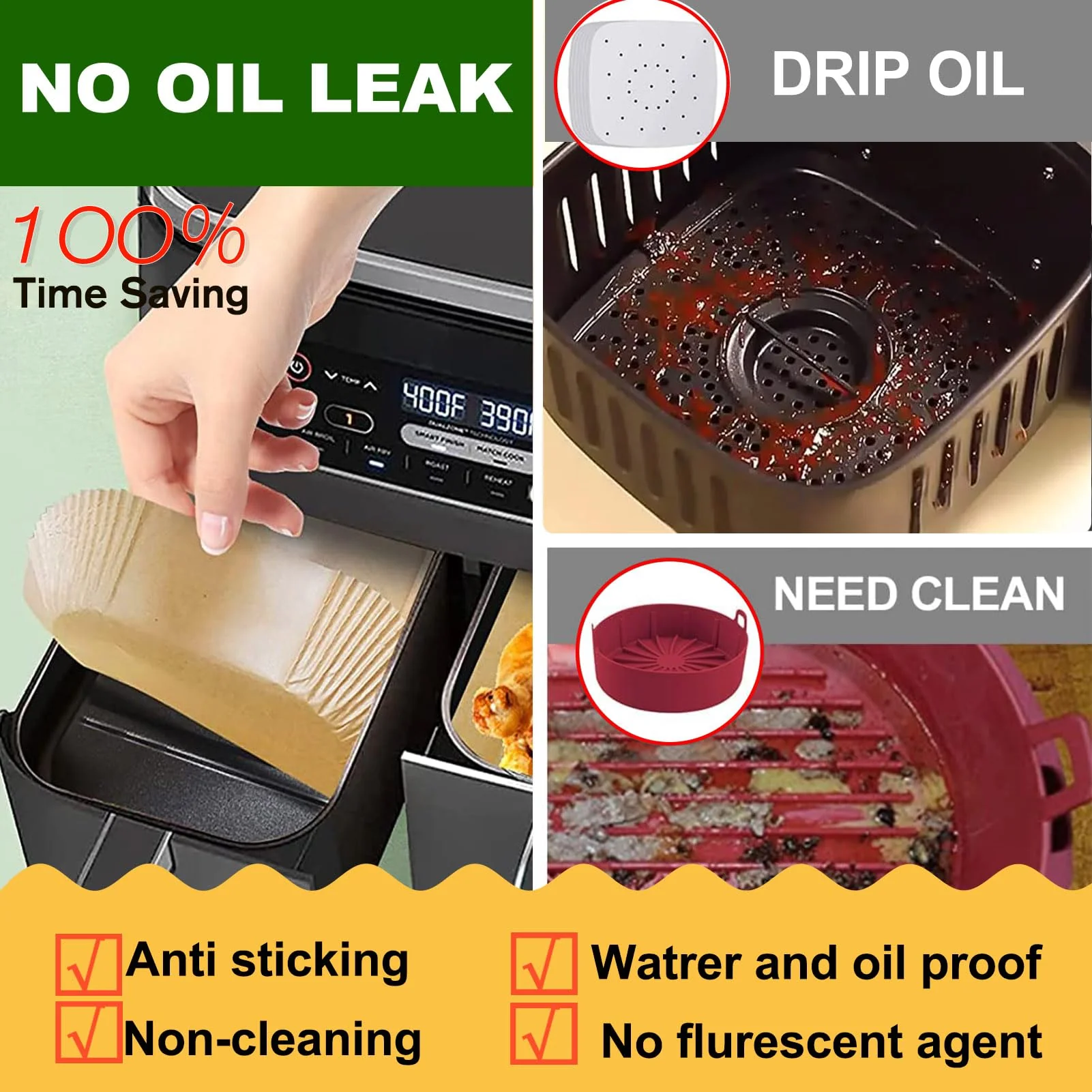 Air Fryer Liners for Ninja Dual, Air Fryer Parchment Paper Liners Disposable for Ninja DZ201, Ninja Foodi Liners, Disposable Ninja Dual Rectangular, AirFryer Paper Liners Rectangle Accessories Ninja - Image 5