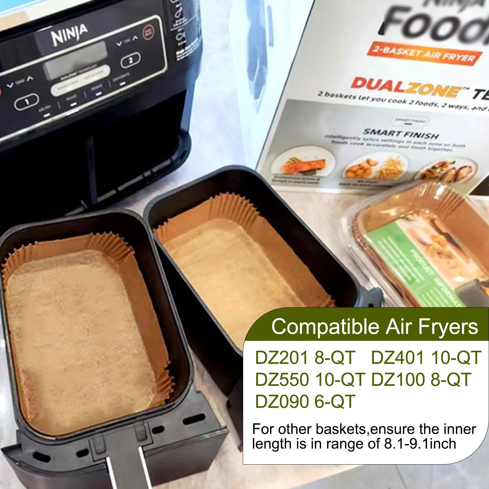 Air Fryer Liners for Ninja Dual, Air Fryer Parchment Paper Liners Disposable for Ninja DZ201, Ninja Foodi Liners, Disposable Ninja Dual Rectangular, AirFryer Paper Liners Rectangle Accessories Ninja - Image 6