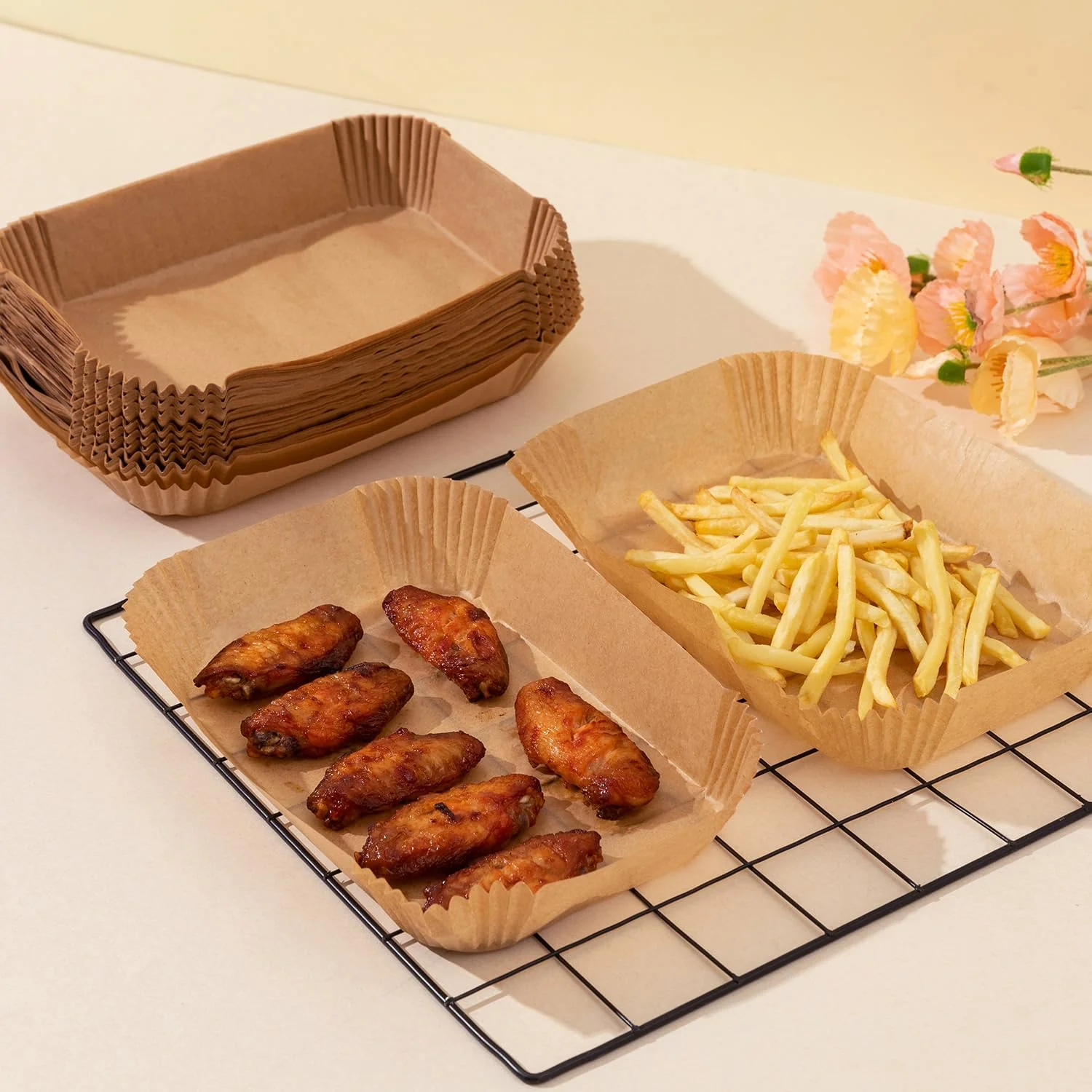 Air Fryer Liners For Ninja Foodi XL Smart FG551 6-in-1 Indoor Grill,100PCS Rectangular Air Fryer Disposable Paper Liner, Parchment Paper Liners for Ninja Smart Xl Air Fryer - Image 3