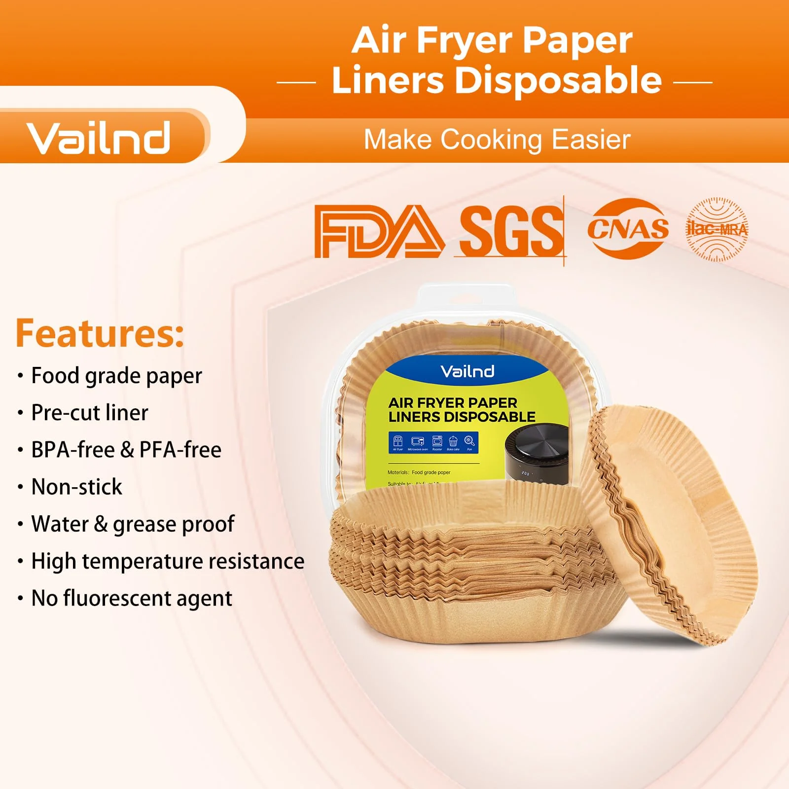 Air Fryer Paper Liners: 250Pcs Parchment Paper Sheets, Air Fryer Liner Disposable, Oilproof Waterproof Airfryer Basket Liner Square (6.5inch) - Image 2