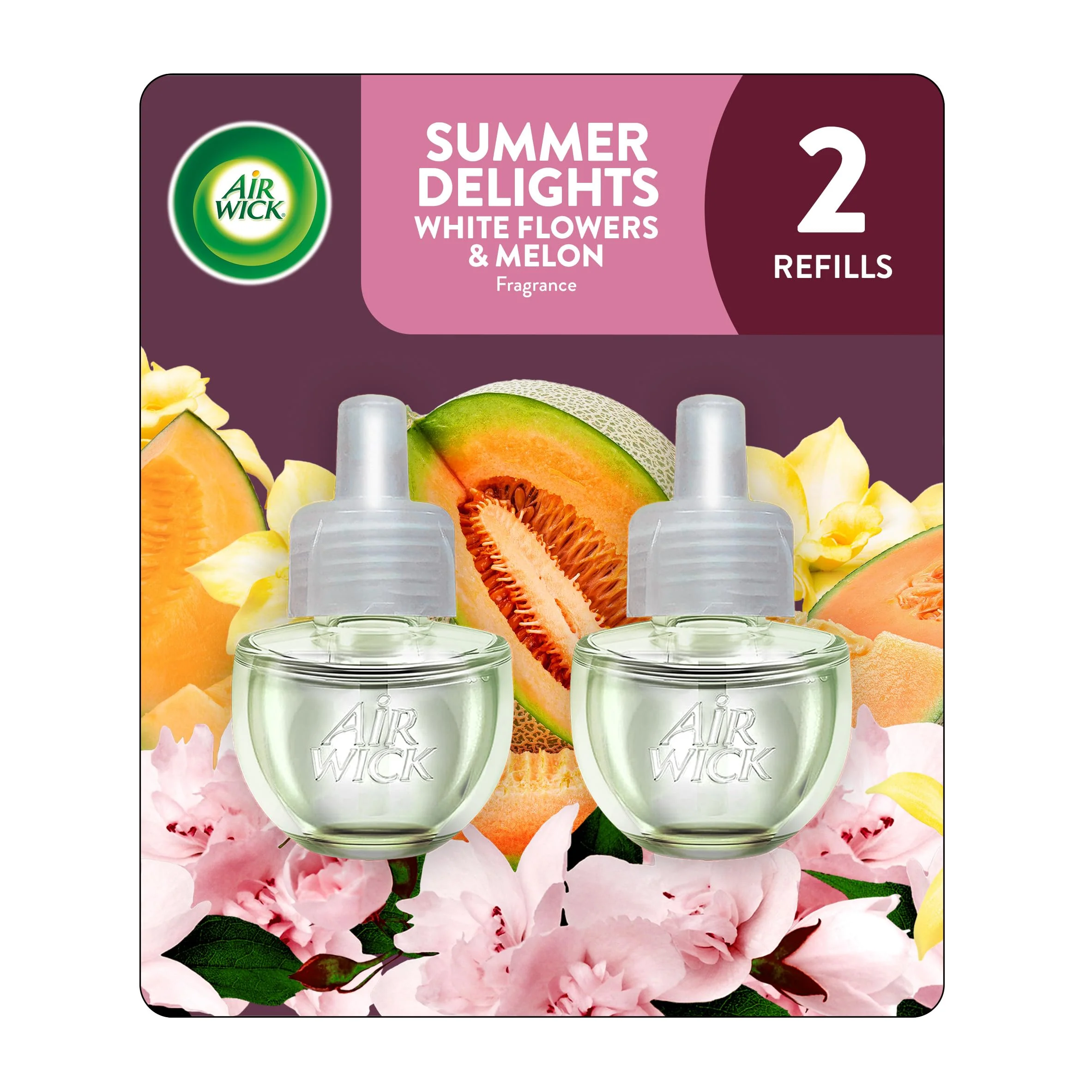 Air Wick Plug in Scented Oil Refill, 2 ct, Summer Delights, Air Freshener, Essential Oils
