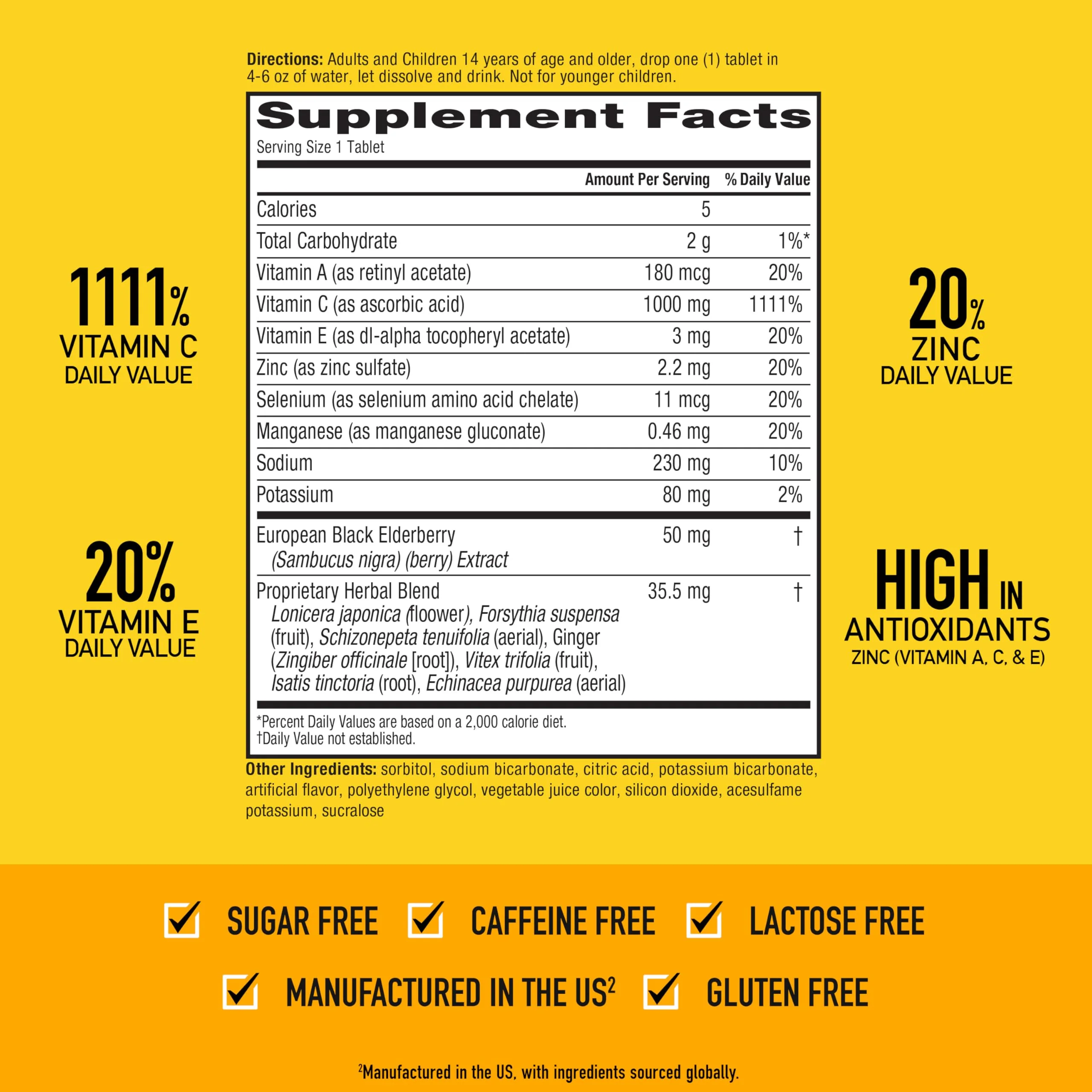 Airborne Elderberry + Zinc & Vitamin C Effervescent Tablets, Immune Support Supplement with Powerful Antioxidant Vitamins A C E, 20 Fizzy Drink Tablets, Elderberry Flavor - Image 4