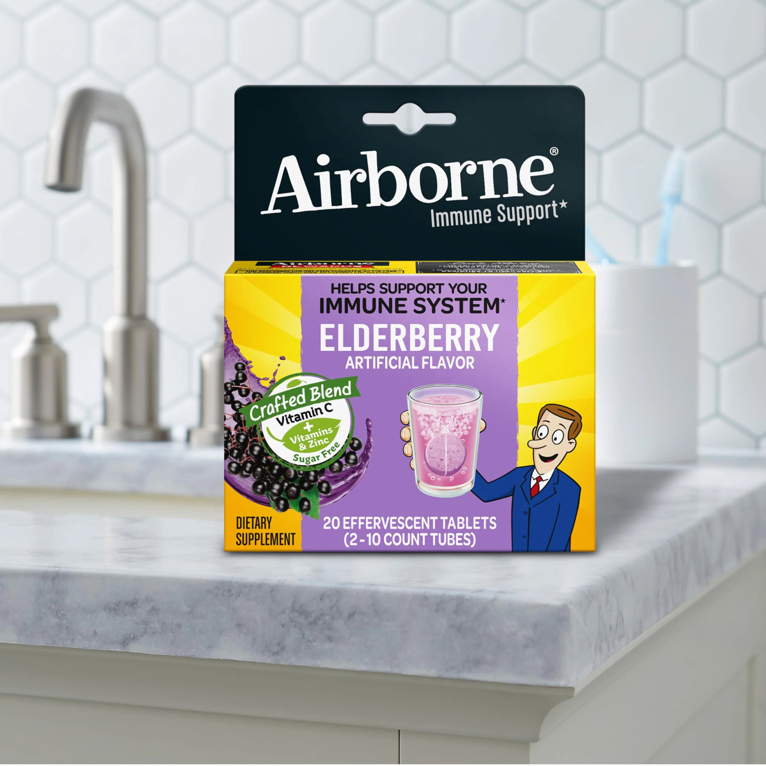 Airborne Elderberry + Zinc & Vitamin C Effervescent Tablets, Immune Support Supplement with Powerful Antioxidant Vitamins A C E, 20 Fizzy Drink Tablets, Elderberry Flavor - Image 7