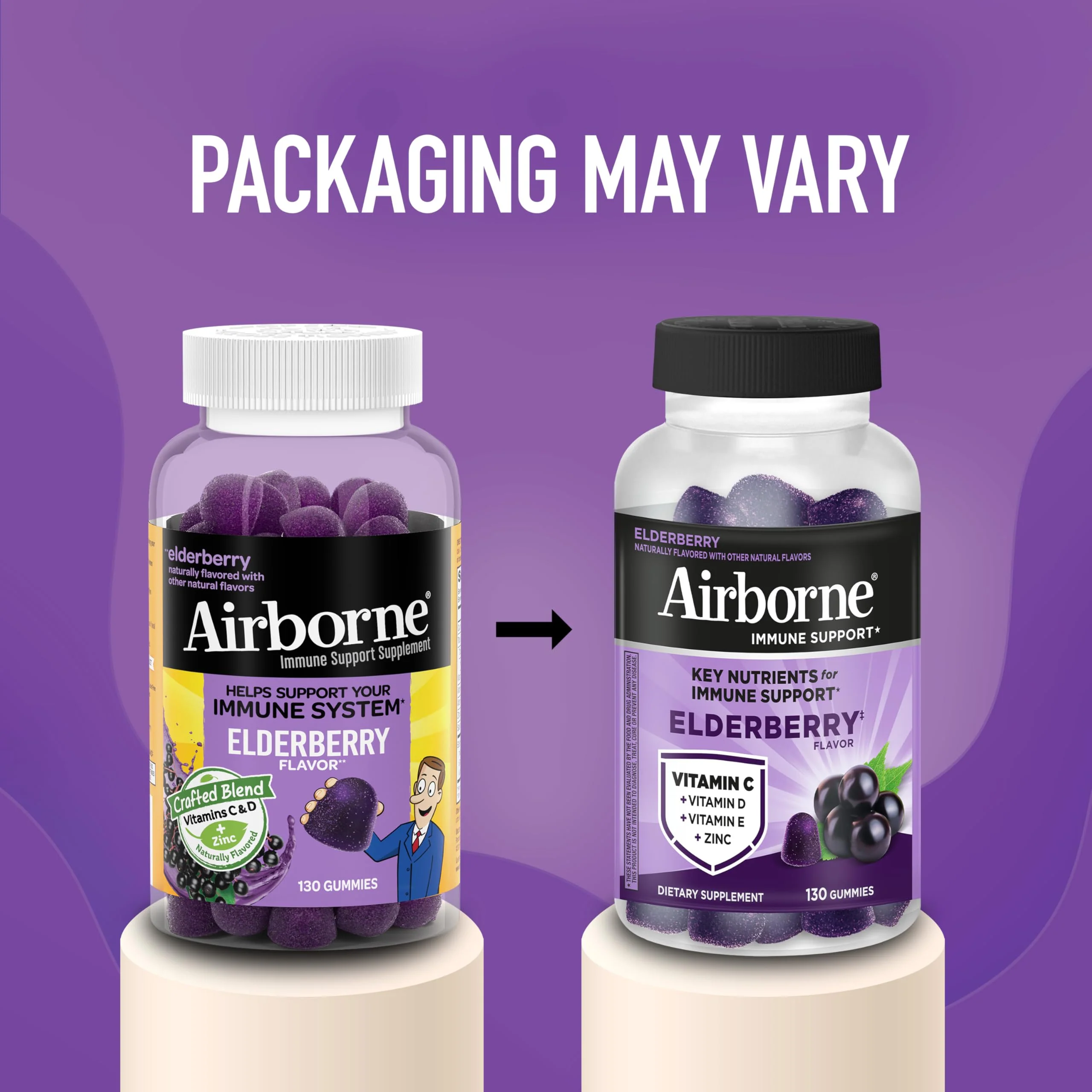 Airborne Elderberry + Zinc & Vitamin C Gummies for Adults,Immune Support with Antioxidants Vitamins C,D & E,Elderberry Flavor,130 Count (Pack of 2) - Image 6