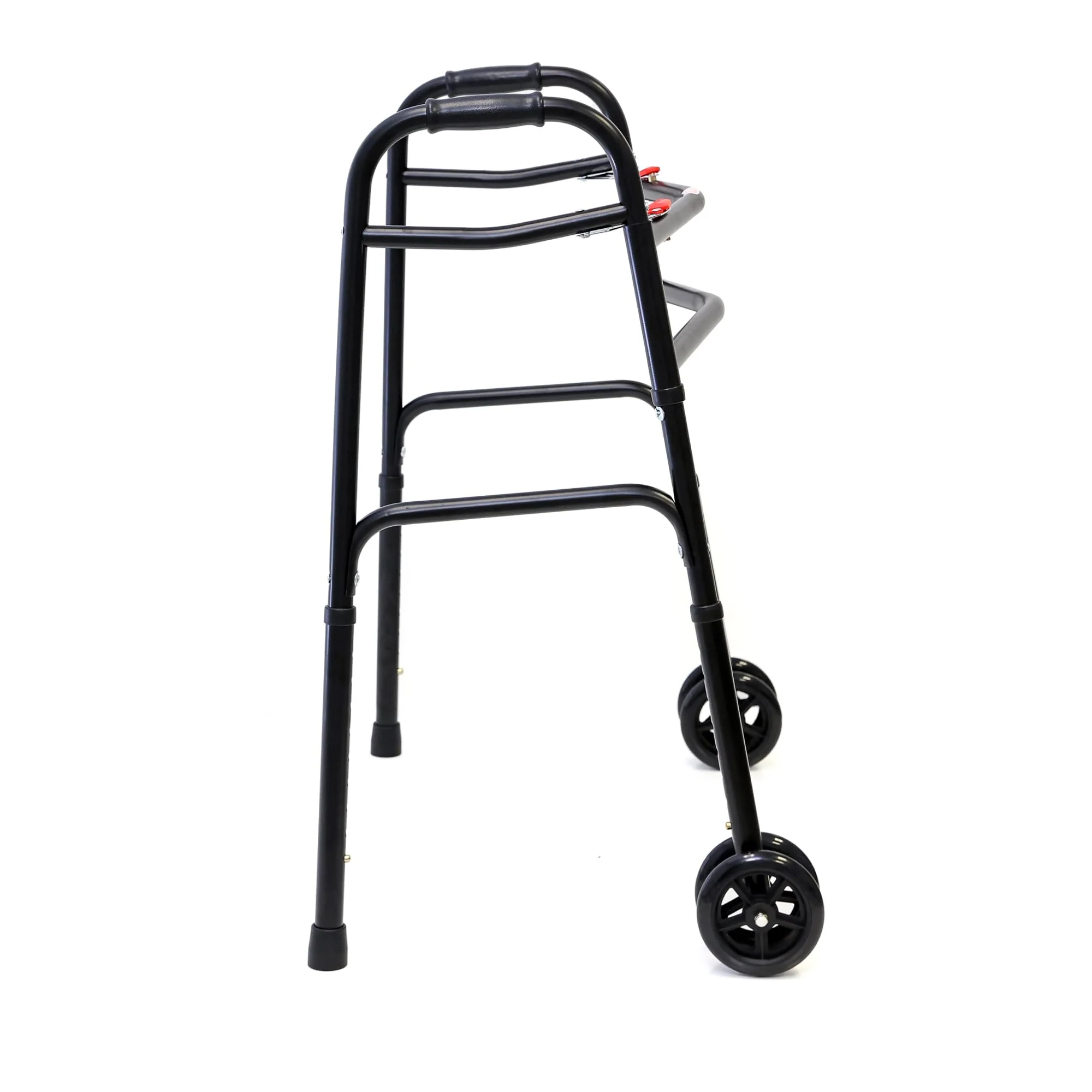 AireMed Bariatric Walker with 5" Wheels – Folding Walker Skis Glides Included - Extra Wide 600 lb Capacity - Adjustable Height - Sturdy Black Steel Frame - Ideal for Seniors and Mobility Support - Image 4